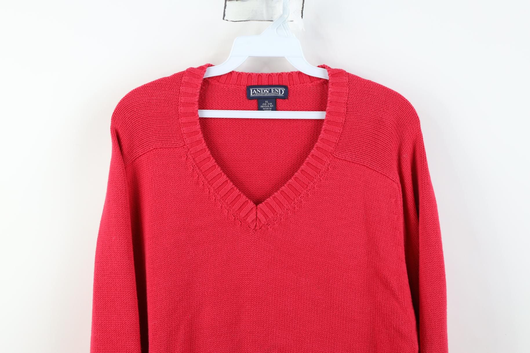 Lands' End Vintage 90s Lands End Knit V-Neck Sweater Japan Red Pink Size US XL / EU 56 / 4 - 2 Thumbnail