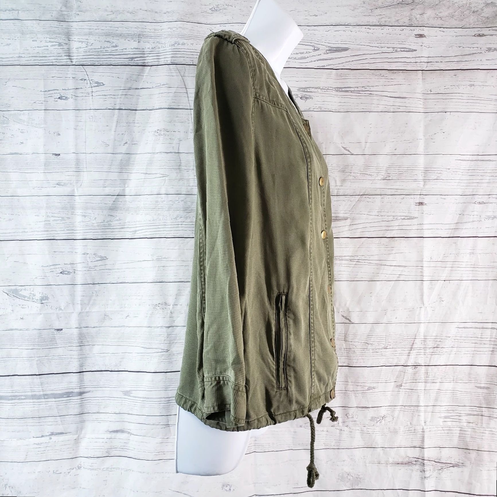 Market Market & Spruce Womens Jacket L Solid Green Snap Buttons Rayon Jacket Womens Large Green Snap Buttons Casual Basic Jacket Size L / US 10 / IT 46 - 3 Thumbnail