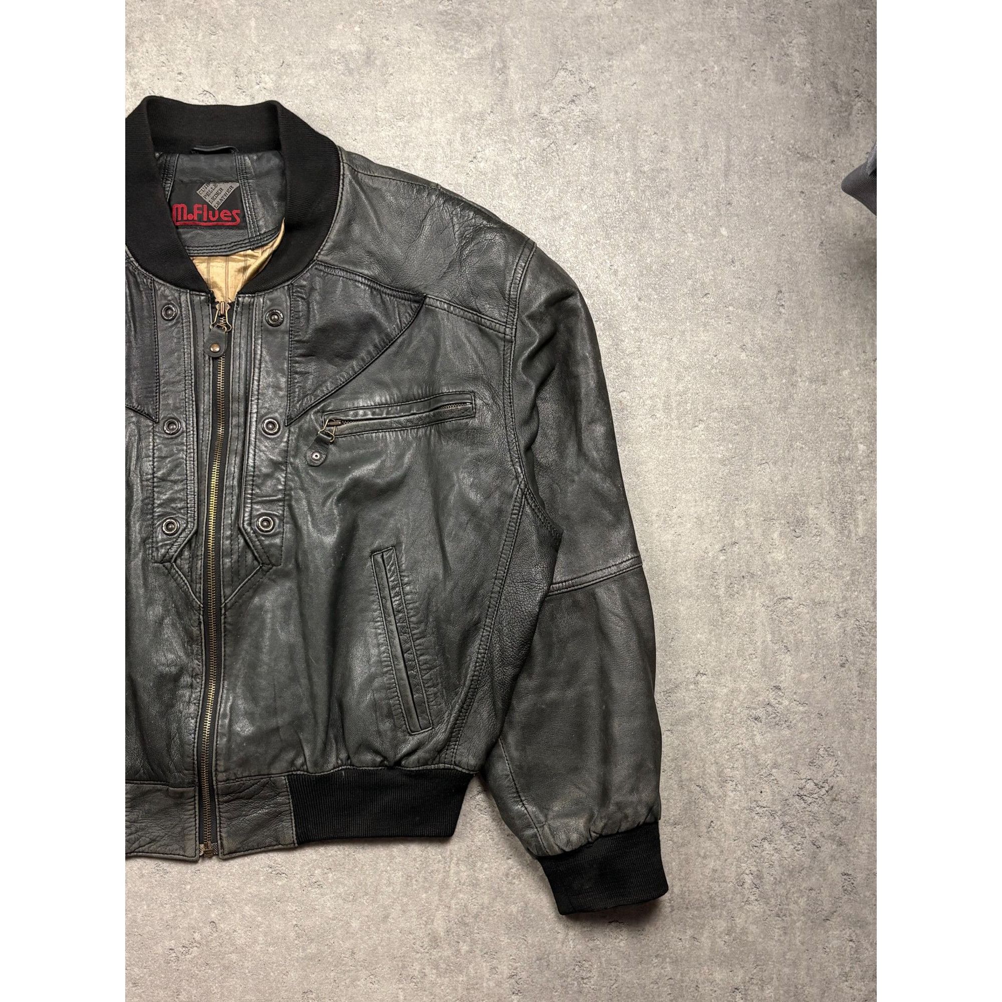 Japanese Brand Vintage McFlues Black Leather Bomber Jacket With Ribbed Trim Size US L / EU 52-54 / 3 - 3 Thumbnail