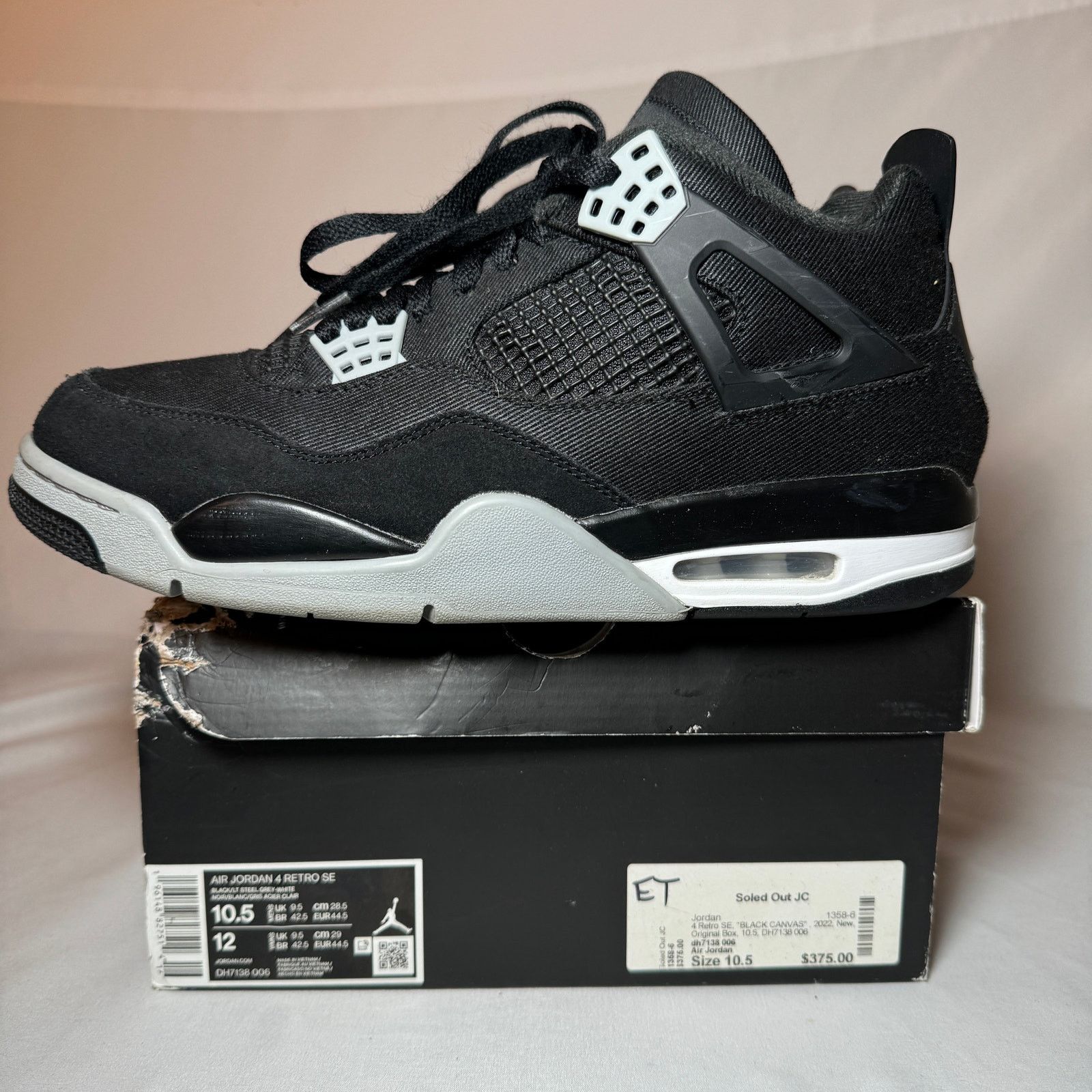 Jordan Brand × Nike Size 10.5 - Air Jordan 4 Retro SE Black Canvas Men's Shoes Size US 10.5 / EU 43-44 - 8 Thumbnail