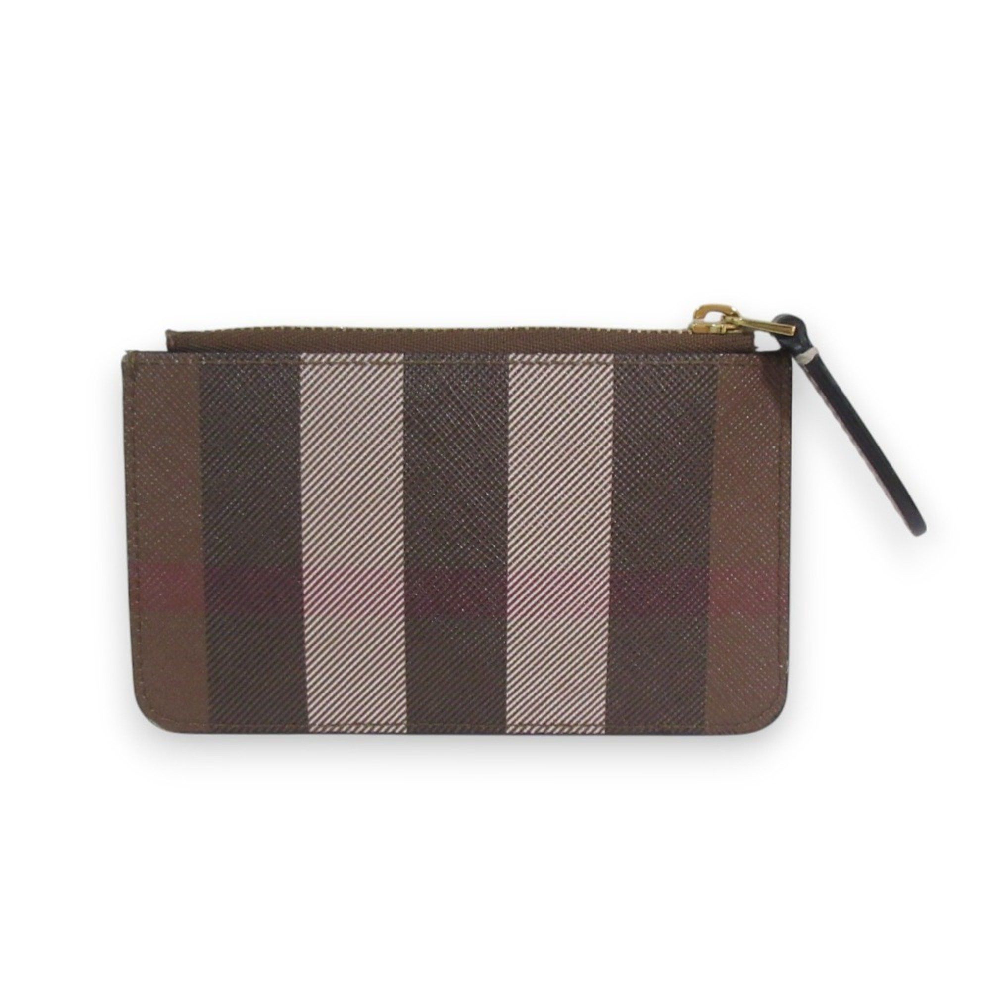 BURBERRY Exaggerated check leather pattern coin pouch with key