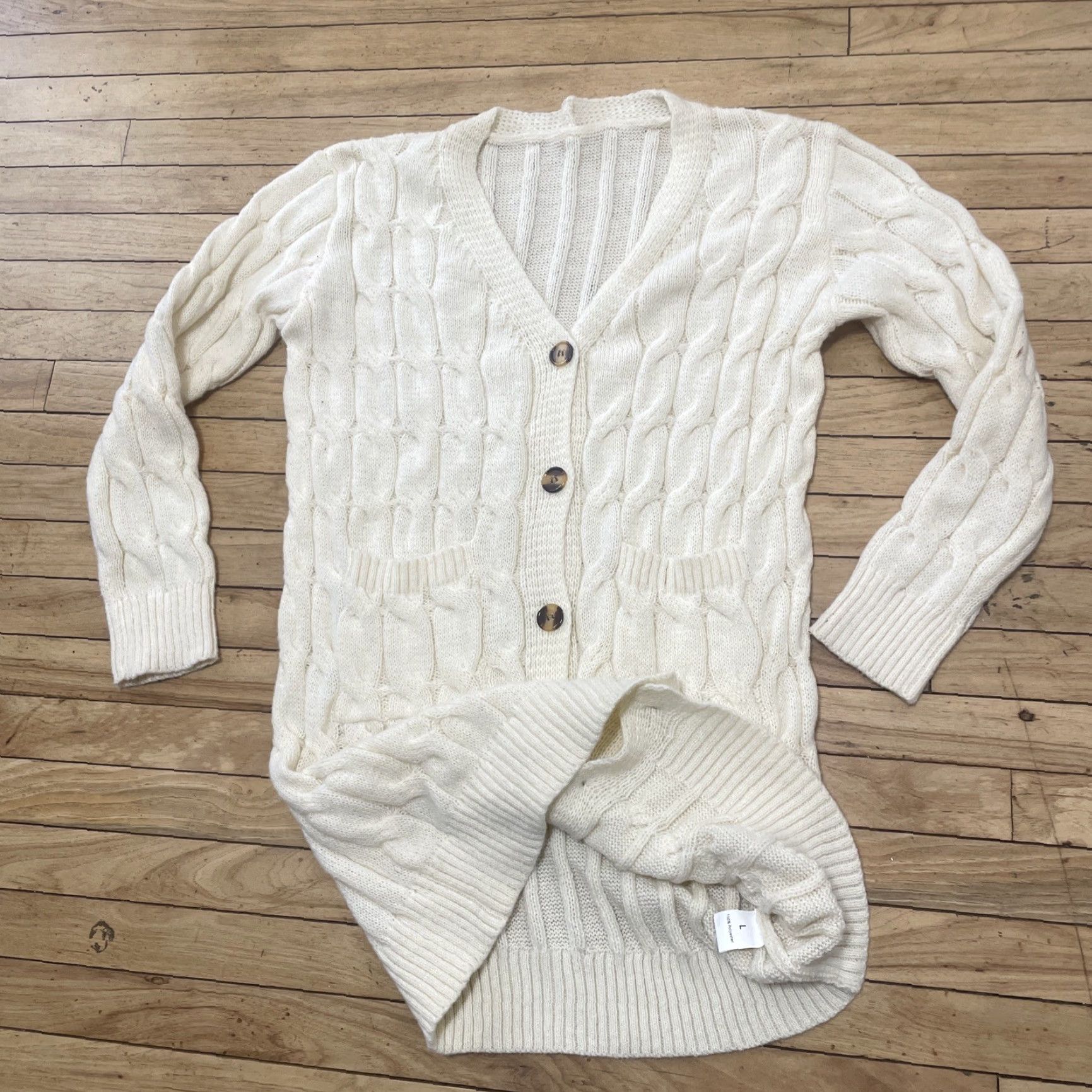 Vintage VINTAGE Cardigan Sweater Dress Women L Cream Old Money Minimal Button Front Chore Pocket 90s Knit Winter Fall Mens Womens Boys Girls Size L / US 10 / IT 46 - 6 Thumbnail