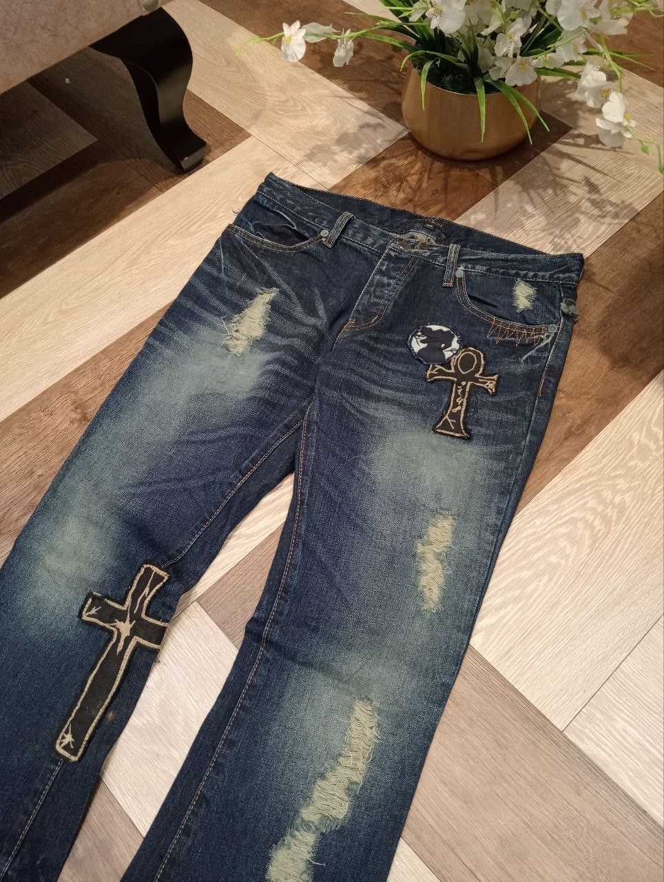 CIVARIZE CIVARIZE JAPAN PATCHED DENIM FLARED PANTS Size US 32 / EU 48 - 4 Thumbnail