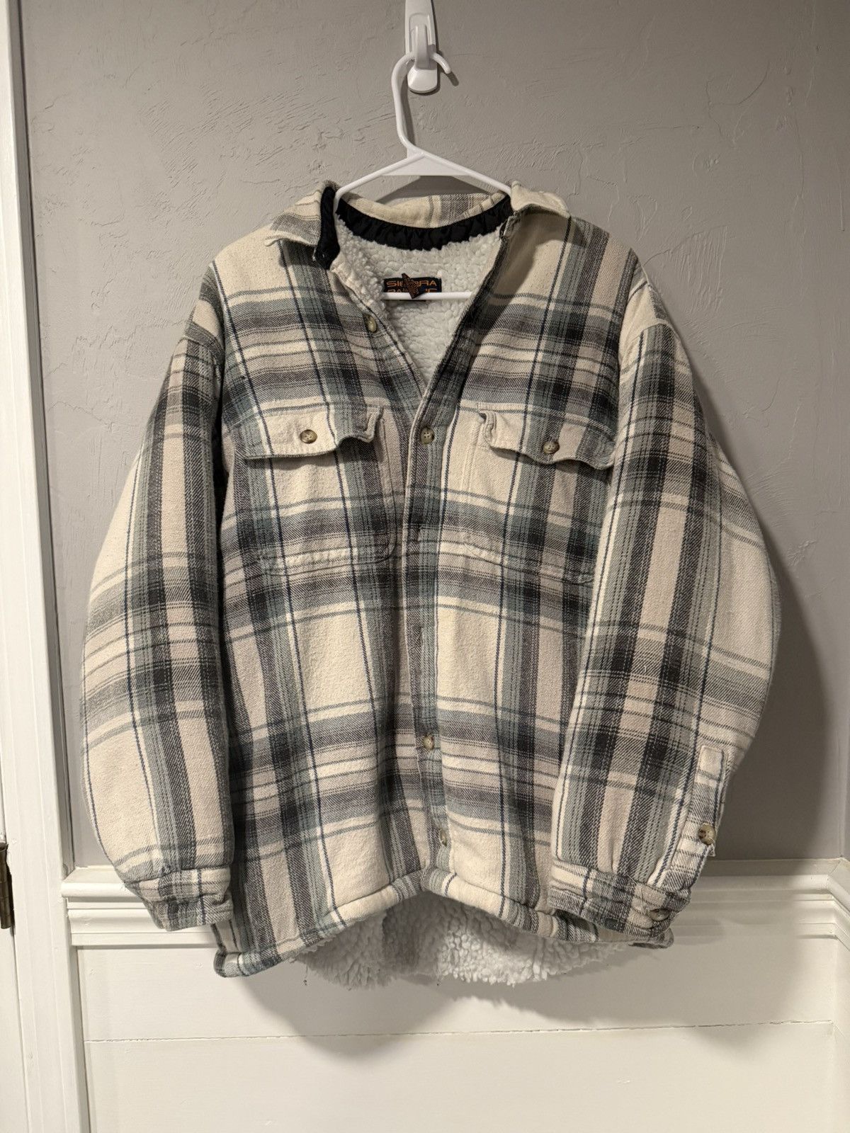 Vintage (XL) BEAUTIFUL FADED VINTAGE White Flannel Button Up Fleece Size US L / EU 52-54 / 3 - 1 Thumbnail