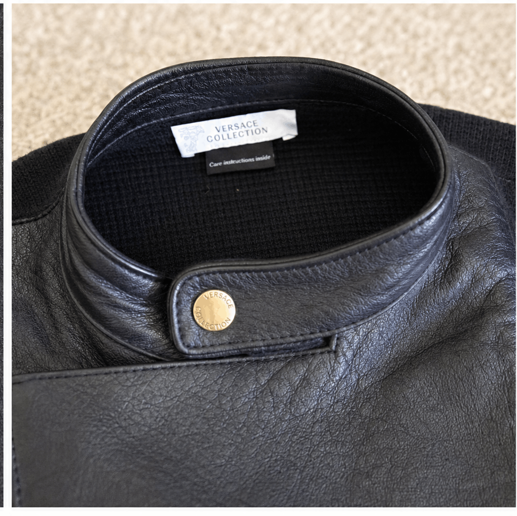 Versace Versace Collection Black Zip Hybrid Leather & Knit Jacket Size US M / EU 48-50 / 2 - 5 Thumbnail