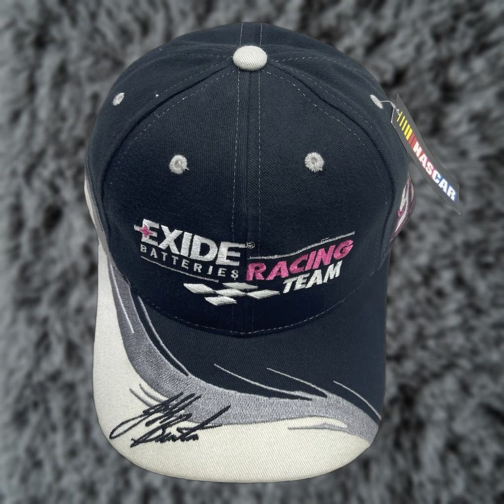 Vintage VINTAGE Checkered Flag Hat Racing Baseball Cap One Size White Jeff Burton #99 NWT Exide Batteries Roush Racing Mens Size ONE SIZE - 1 Thumbnail