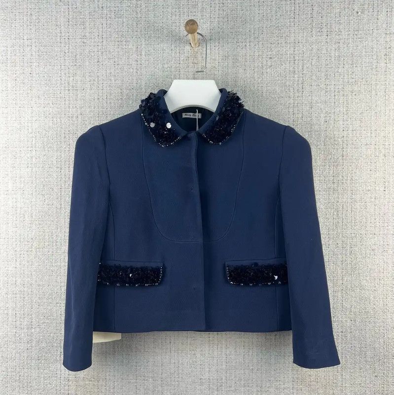 Miu Miu Miu Miu Spring Autumn Dark Blue Floral Jacket 0089 Size XS / US 0-2 / IT 36-38 - 1 Thumbnail