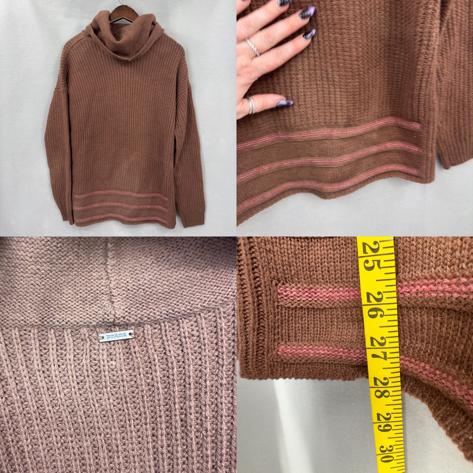 Prana prAna Sweater Womens M Long Sleeve Cowl Knit Wool Blend Brown Pink Striped Cozy Slouchy Fall Winter 90s Inspired Size M / US 6-8 / IT 42-44 - 8 Thumbnail