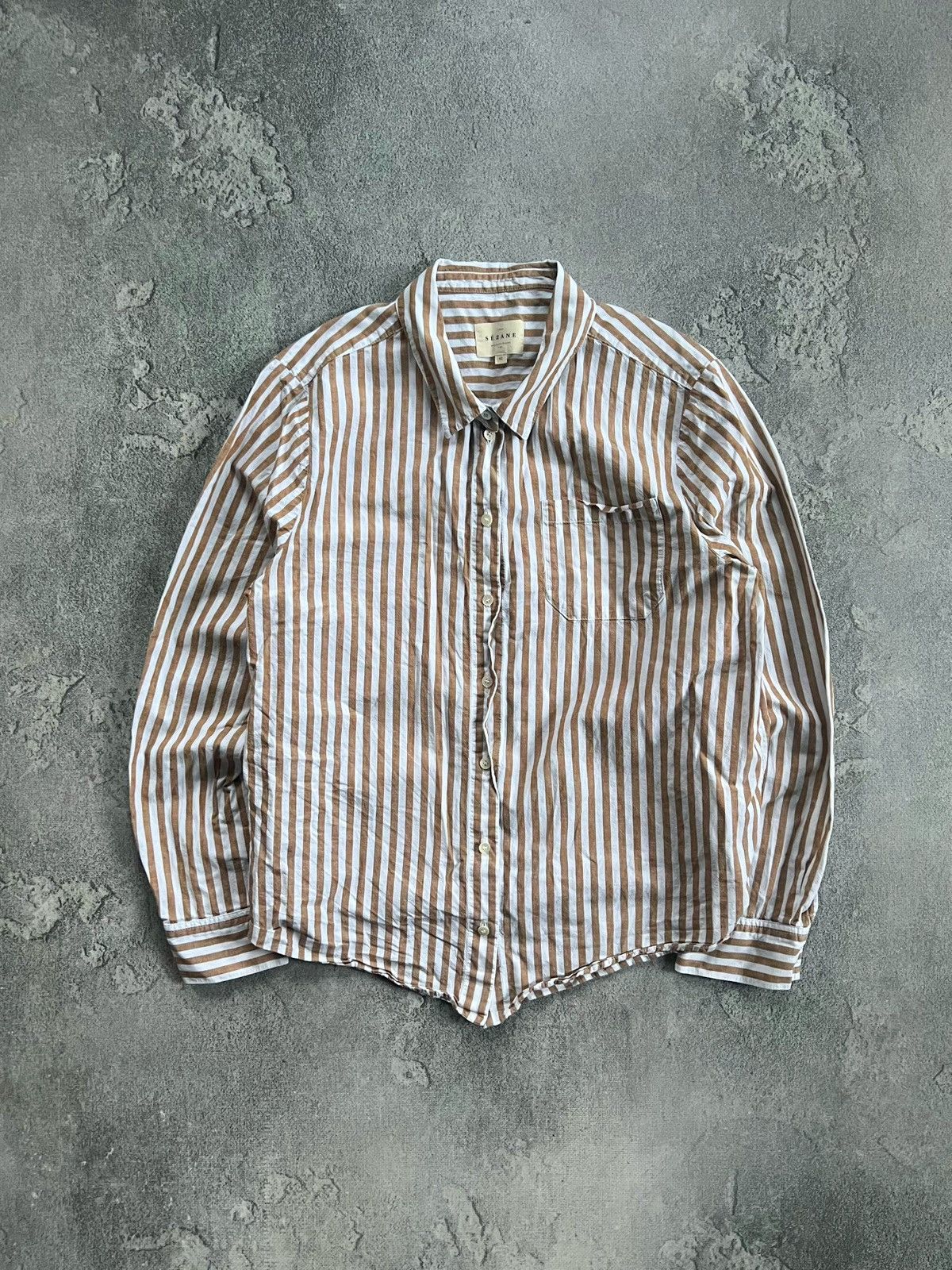 Sezane Tomboy Button Up Shirt Ecru Stripes Long Sleeve Sz 42