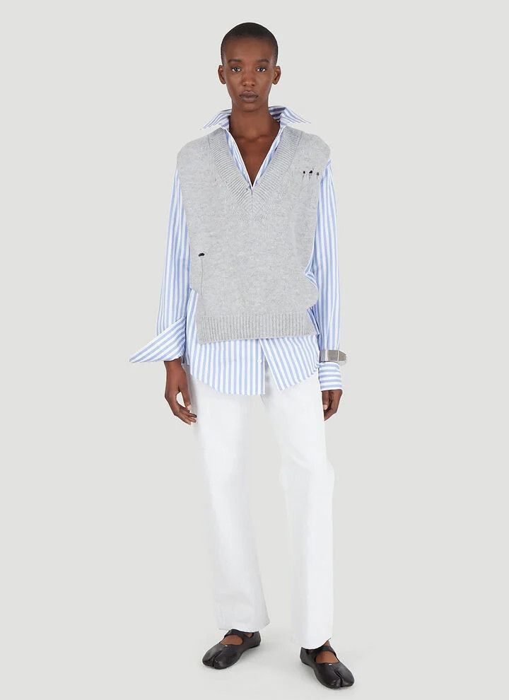 Maison Margiela oc11z0925 Knit Vest Layered Shirt in Blue/Grey Size M / US 6-8 / IT 42-44 - 2 Thumbnail