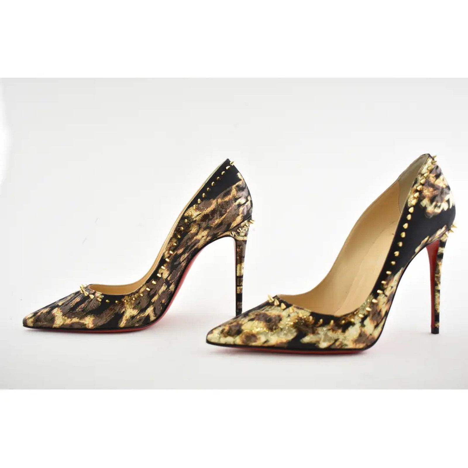 Christian Louboutin Christian Louboutin Anjalina 100 Lurex Tresor Black Gold Size US 7 / IT 37 - 9 Thumbnail