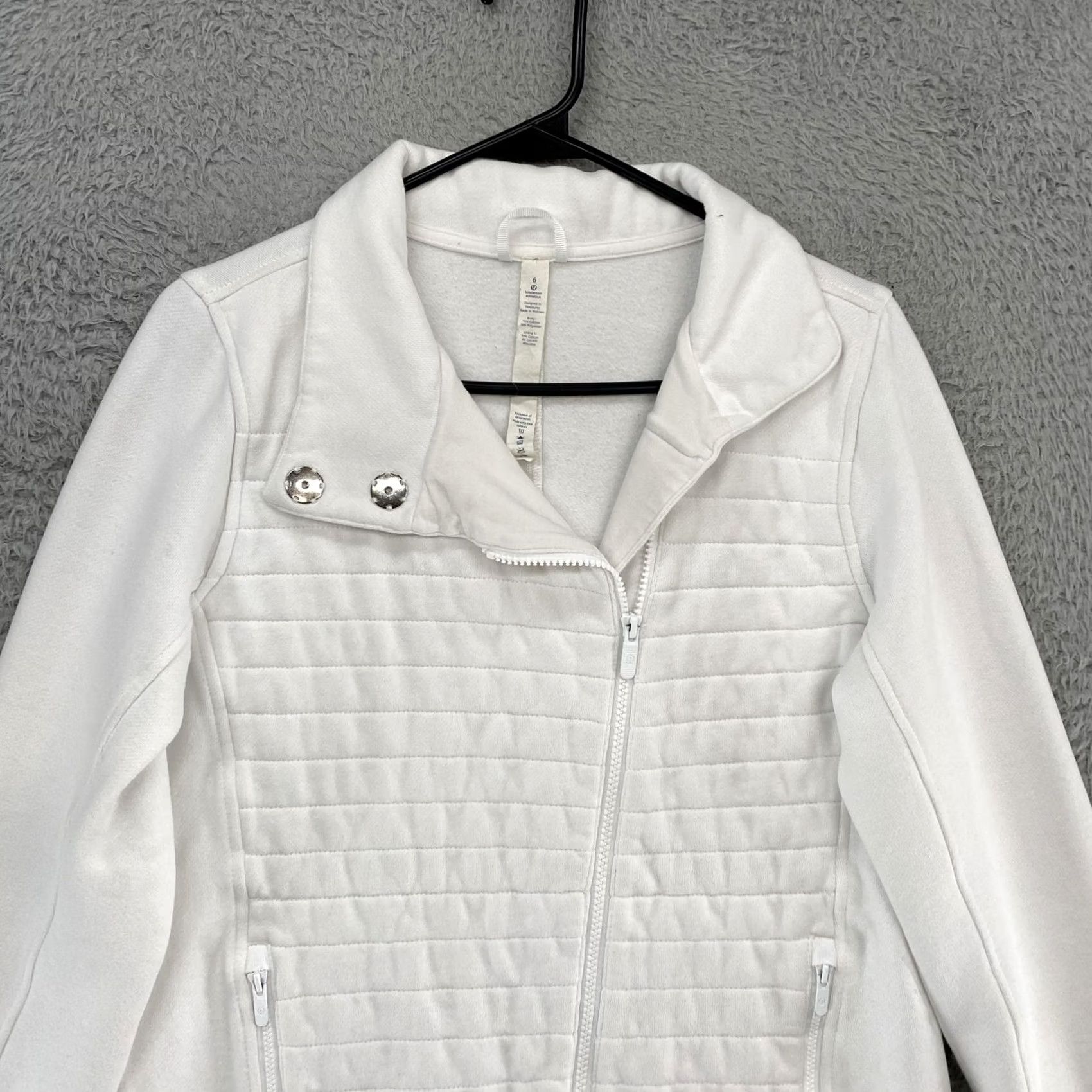 Lululemon Lululemon Jacket Womens 6 White Quilted Fleece Be True Full Zip Moto Pockets Shirt Size M / US 6-8 / IT 42-44 - 3 Thumbnail