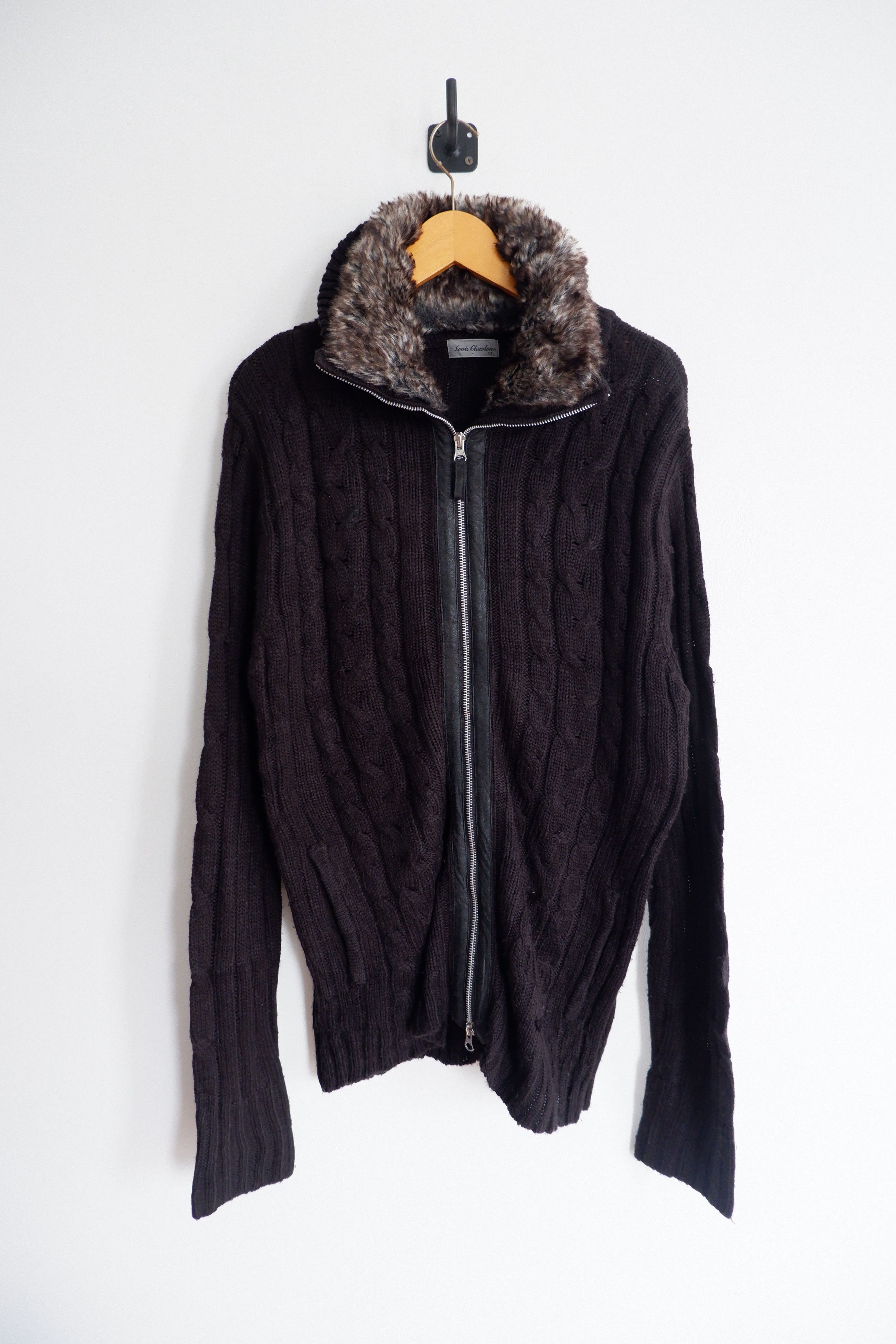 If Six Was Nine Vintage Louis Chavlon Fur Neck Knitted Zip Size US L / EU 52-54 / 3 - 1 Thumbnail