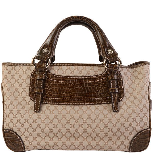 image of Celine Canvas Macadam Pattern Crocodile Embossed Conbination Boogie Bag Beige/khaki in Green, Women