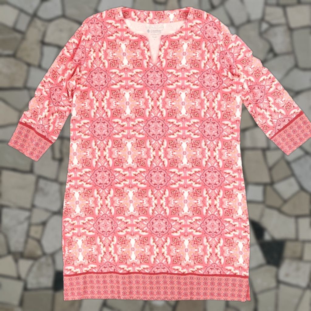 Vintage Coolibar Dress Women's L Red Patterned Tunic Stretch V-Neck 3/4 Sleeve Size L / US 10 / IT 46 - 1 Thumbnail