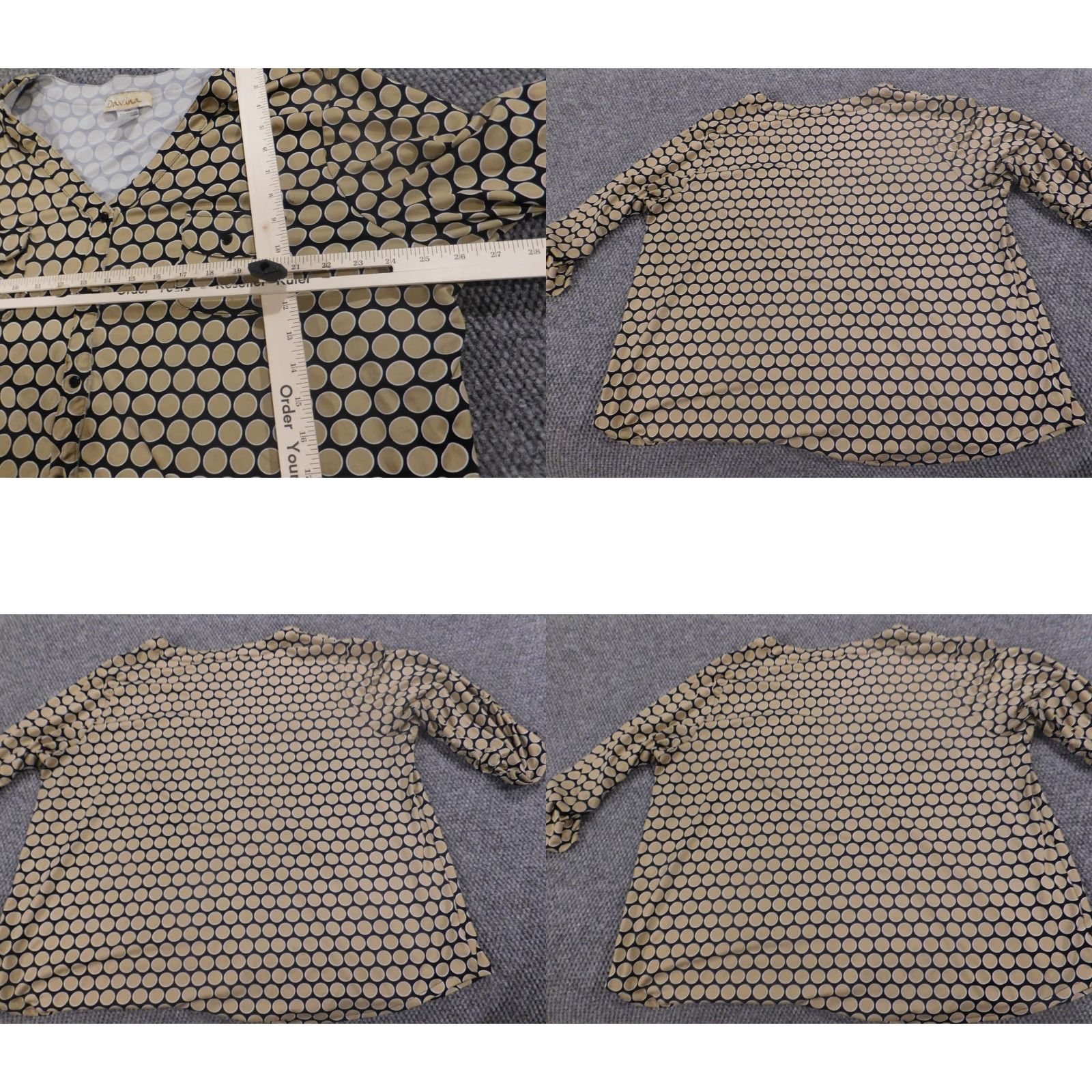 Vintage Davina 3X Plus Beige Blouse Womens Crew Neck Long Sleeve Pullover Stretch Casual Polyester Rayon Button? Size XXL / US 16-18 / IT 52-54 - 8 Thumbnail
