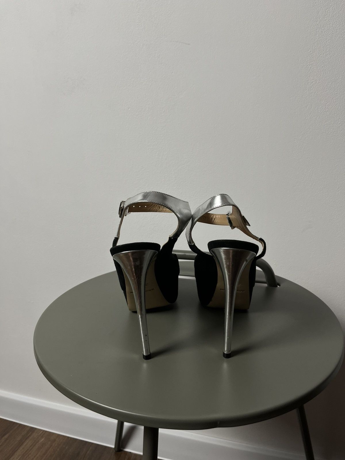 Emporio Armani Emporio Armani Black Suede Peep Toe Heels with Silver Straps Size US 6 / IT 36 - 12 Thumbnail