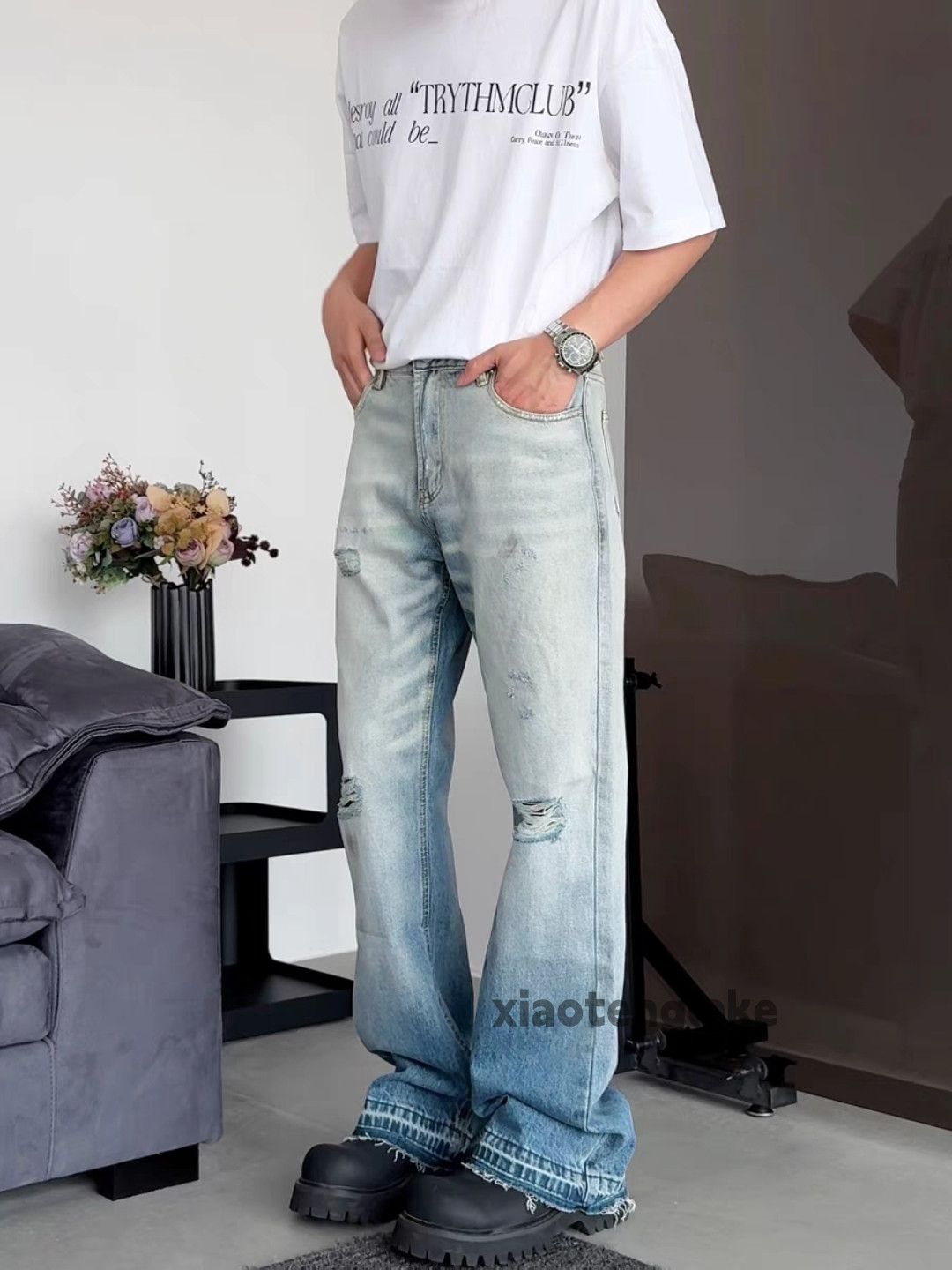 Jean × Vintage washed faded damaged ripped punk grunge jeans Size US 30 / EU 46 - 1 Thumbnail