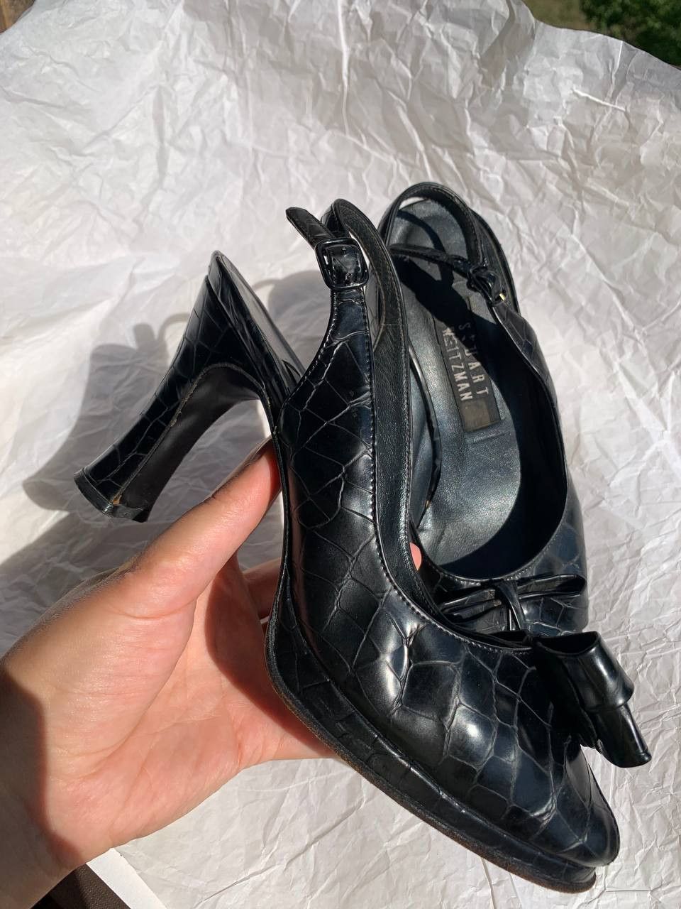 Stuart Weitzman × Vintage Stuart Weitzman vintage black leather slingback sandals Size US 7.5 / IT 37.5 - 3 Thumbnail