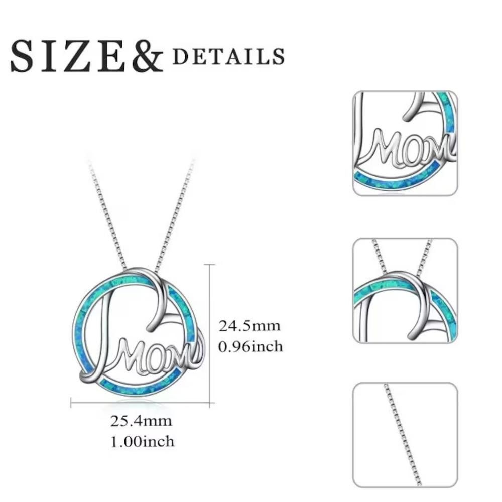 Designer Round Blue Opal Mom Heart Silver Necklace Size ONE SIZE - 7 Thumbnail
