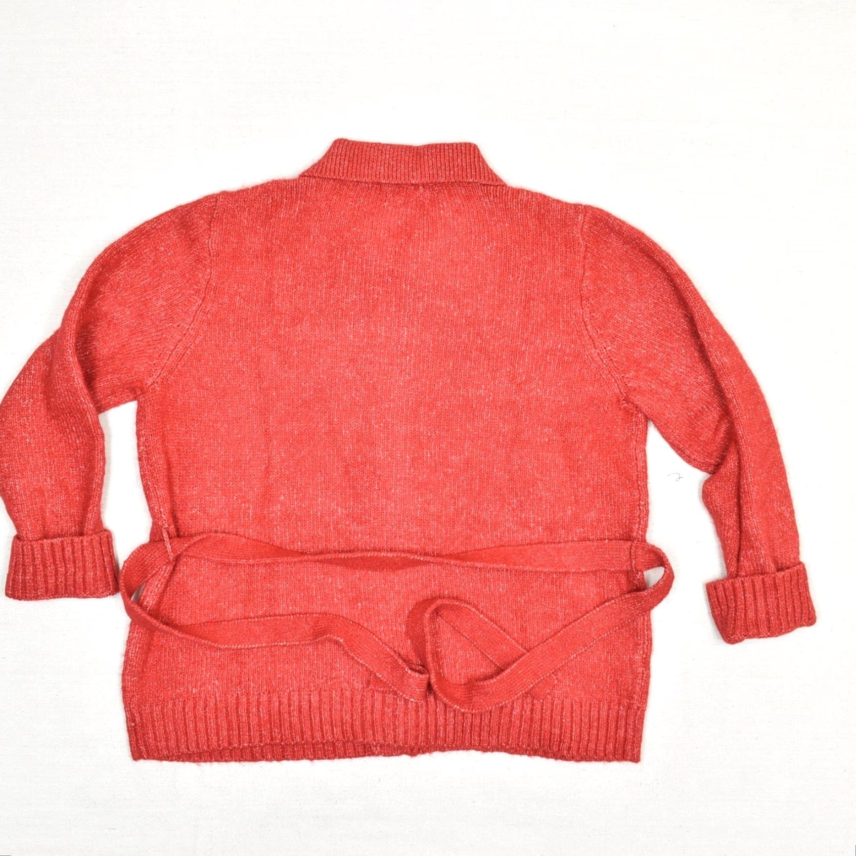 Loft Loft Women Button Cardigan Sweater Belted Solid Polyester Red 2XL Collared Jacket Regular Size Size XXL / US 16-18 / IT 52-54 - 3 Thumbnail