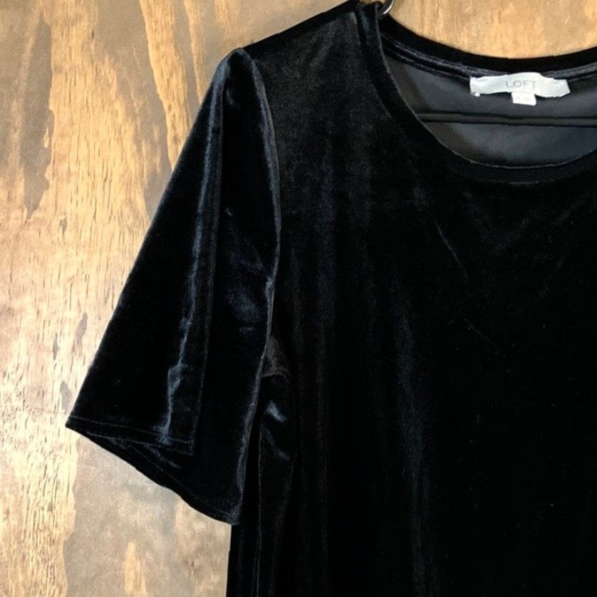 Loft LOFT Blouse Womens Black Velvet Crew Neck Tie Bottom Short Sleeve XS Size XS / US 0-2 / IT 36-38 - 4 Thumbnail