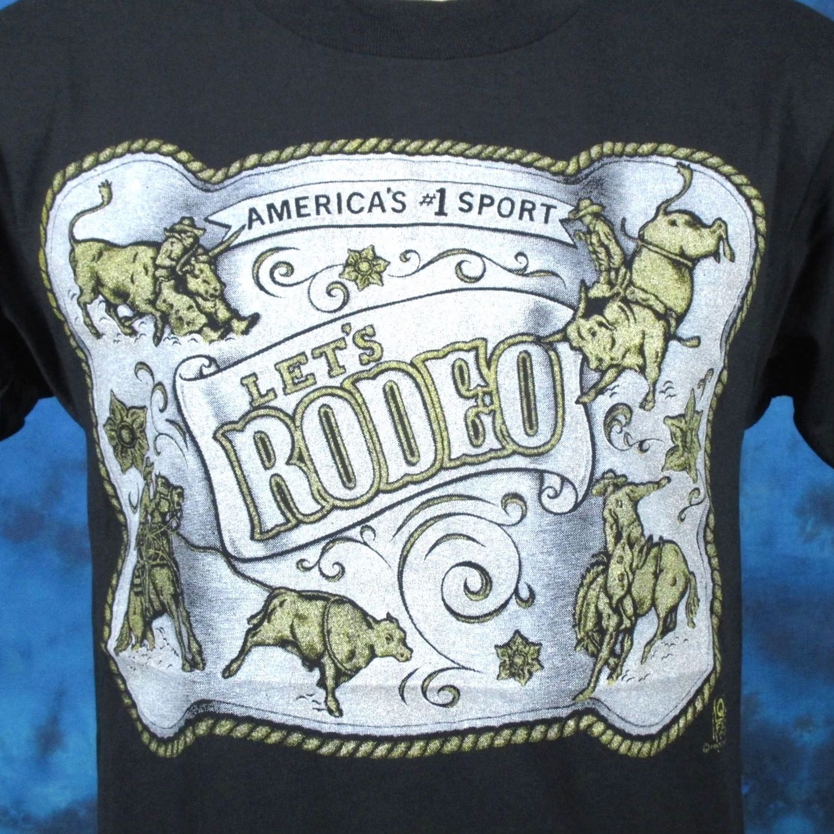 Vintage VTG Screen Stars T-Shirt Cowboy Let’s Rodeo 80s 90s Cartoon Skull Short Sleeve Small Mens Black Size US S / EU 44-46 / 1 - 2 Thumbnail
