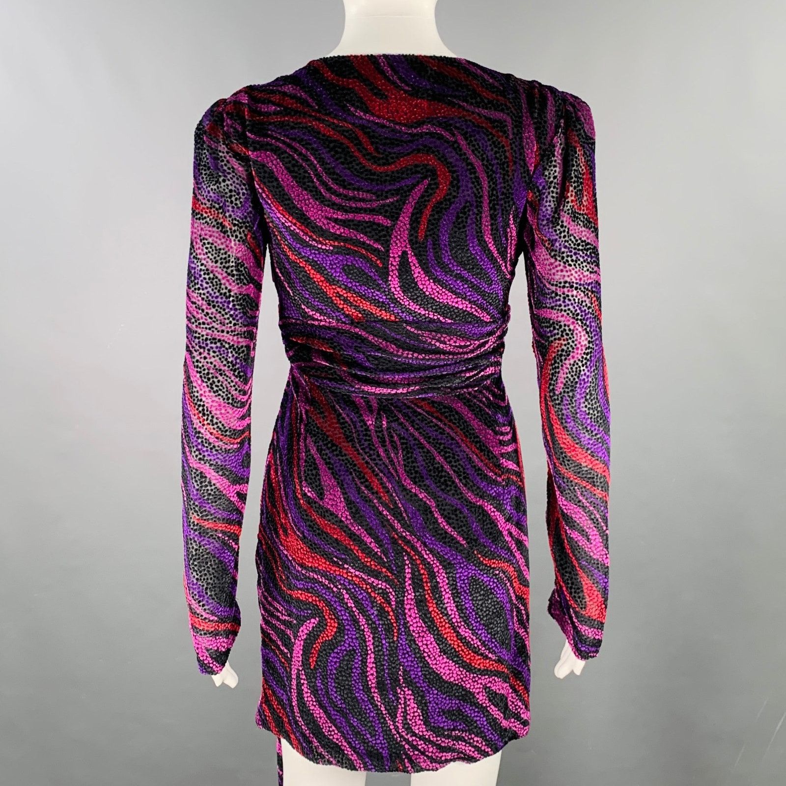 Prabal Gurung PRABAL GURUNG Purple Black Viscose Silk Long Sleeve Dress Size XS / US 0-2 / IT 36-38 - 4 Thumbnail