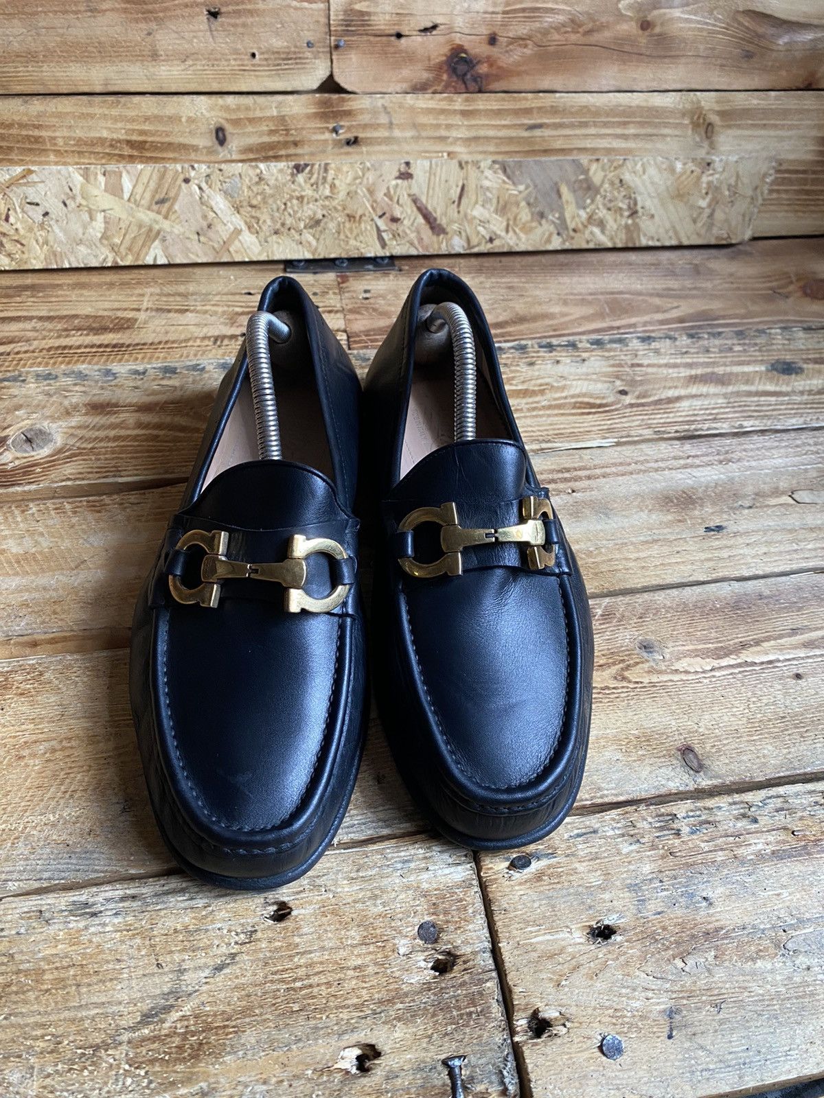 image of Salvatore Ferragamo Horsebit Black Leather Loafers Uk 6Eee, Men's (Size 7)