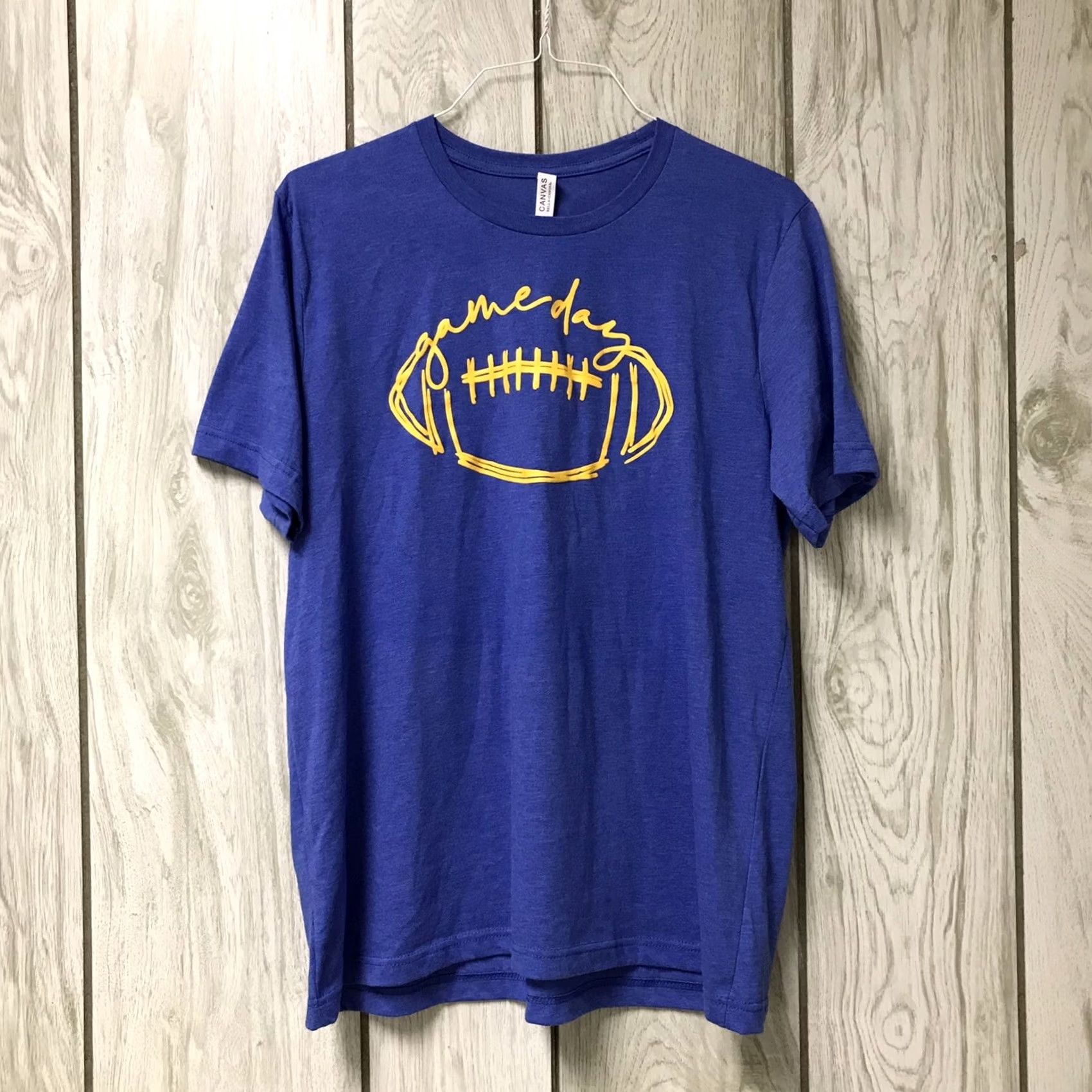 Vintage Bella + Canvas Women Blue Game Day Football Cursive Graphic T-Shirt XL Size XL / US 12-14 / IT 48-50 - 2 Thumbnail
