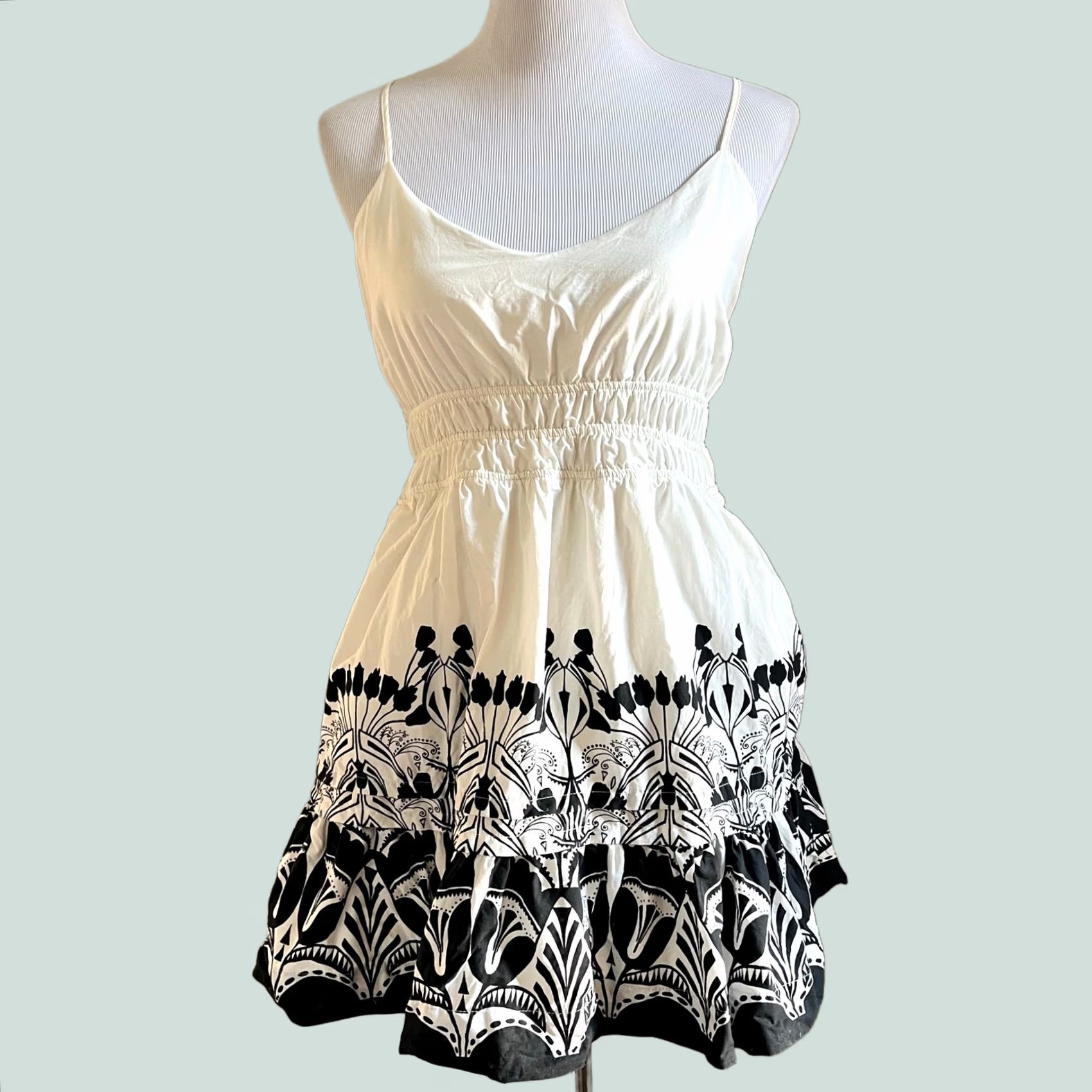 Anthropologie VINTAGE Anthropologie Somerset Strappy Mini Dress Black Ivory Cotton Boho Tiered Sz M Dress Women Mini 26" 16.5" 13" 25" Black Womens Size M / US 6-8 / IT 42-44 - 1 Thumbnail