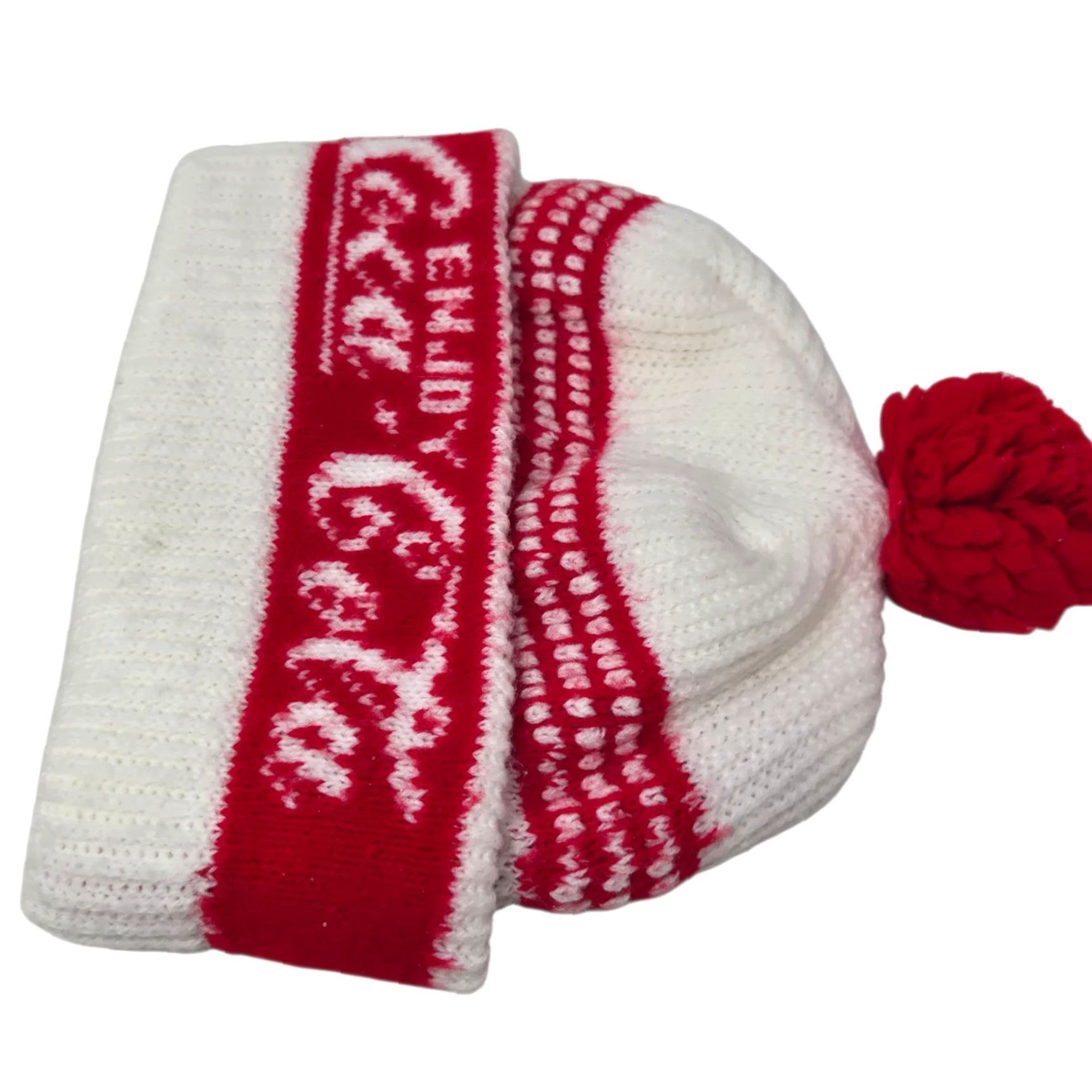 Vintage VINTAGE Coca Cola Beanie Hat Cap White & Red Knit Pom Pom Beanie Coca Cola Style Stretch Fit One Size Adults Womens Mens Girls Boys 1990s Size ONE SIZE - 4 Thumbnail