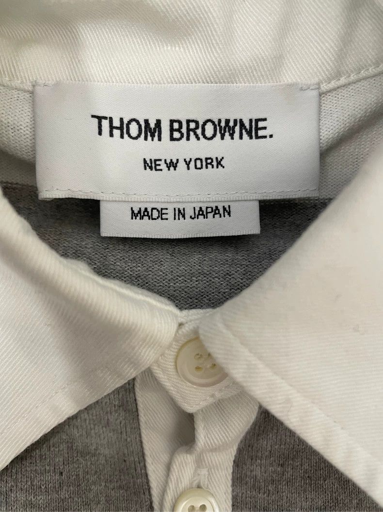 Thom Browne Thom browne Gray and white striped arm four-striped polo co Size US S / EU 44-46 / 1 - 6 Thumbnail