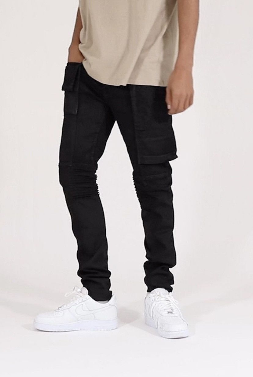 MNML og MNML M329 BLACKWAX CARGO MOTO BIKER DENIM [rick memphis] Size US 31 - 3 Thumbnail