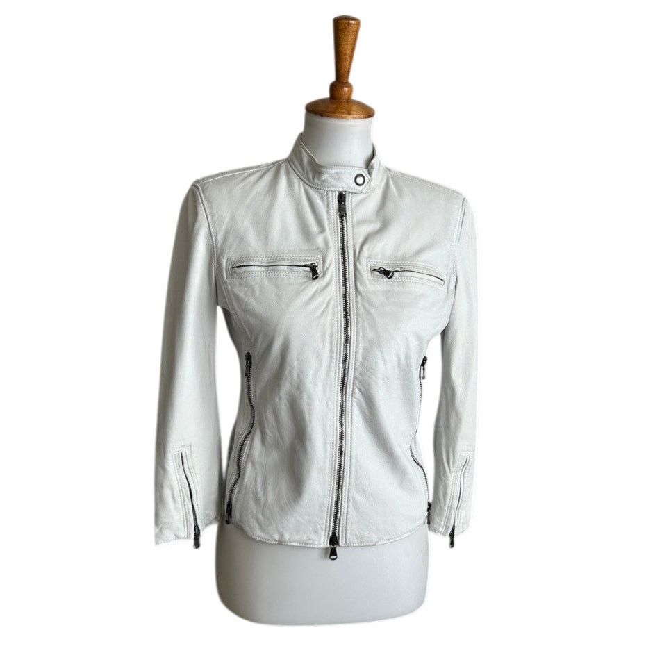 R13 R13 Cafe Racer White Lambskin Leather Jacket 3/4 Slv Italy Size M / US 6-8 / IT 42-44 - 5 Thumbnail