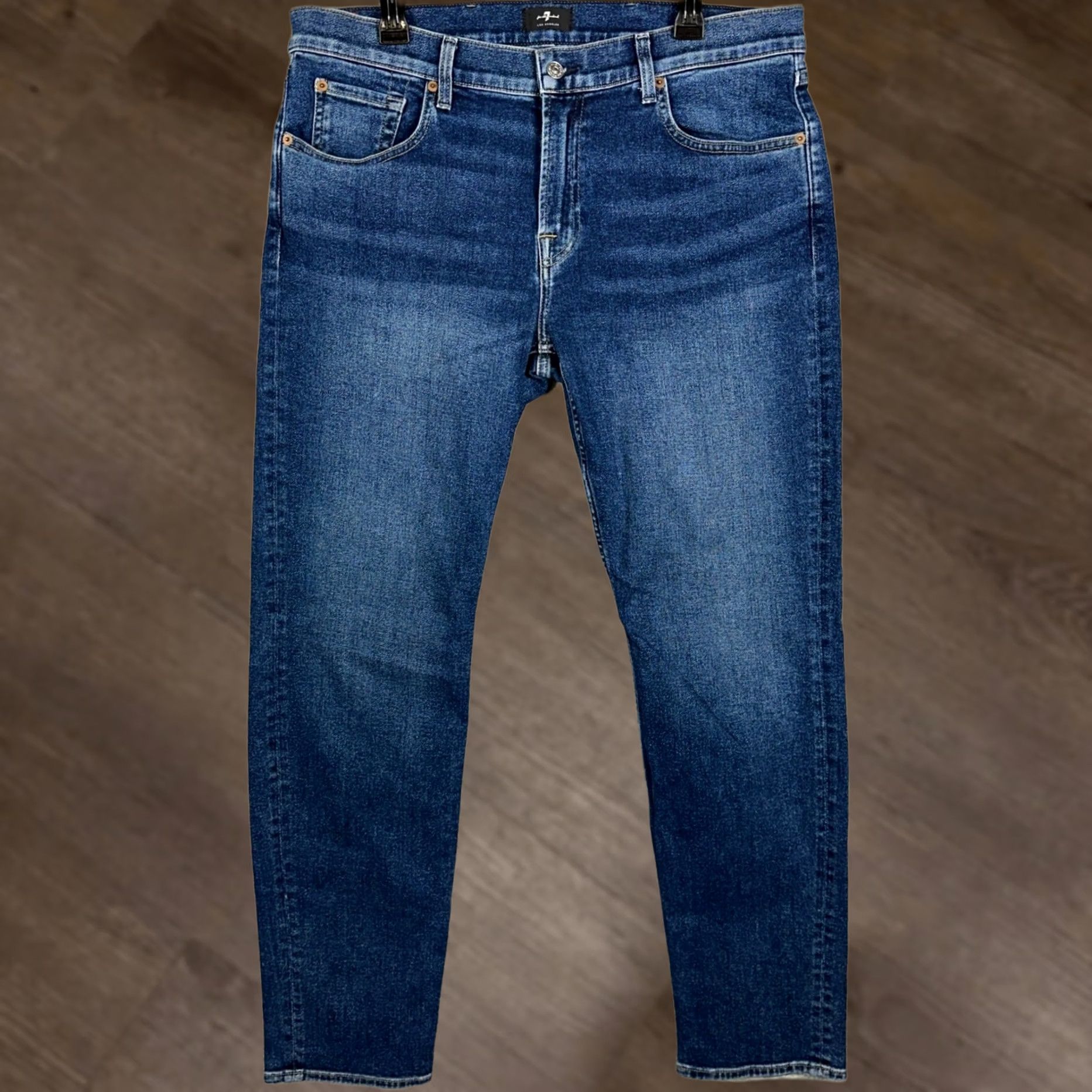 7 For All Mankind 7 For All Mankind Slimmy Jeans Mens 38 Blue Slim Straight Stretch Distressed EUC Size US 38 / EU 54 - 1 Thumbnail