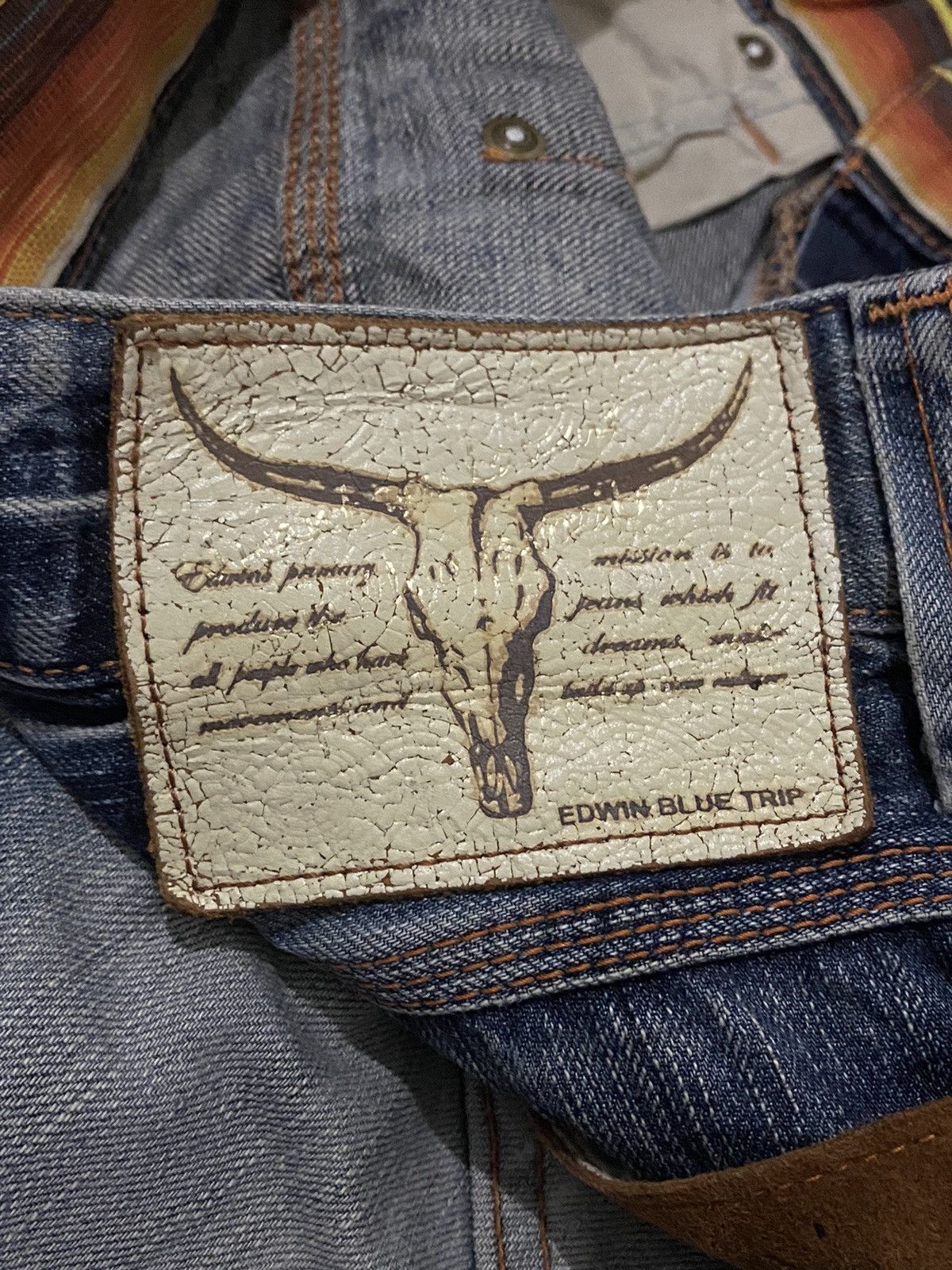 Edwin × Japanese Brand Edwin Blue Trip Mud Washed Whisker Distress Zipper Pocket Size US 31 - 16 Thumbnail