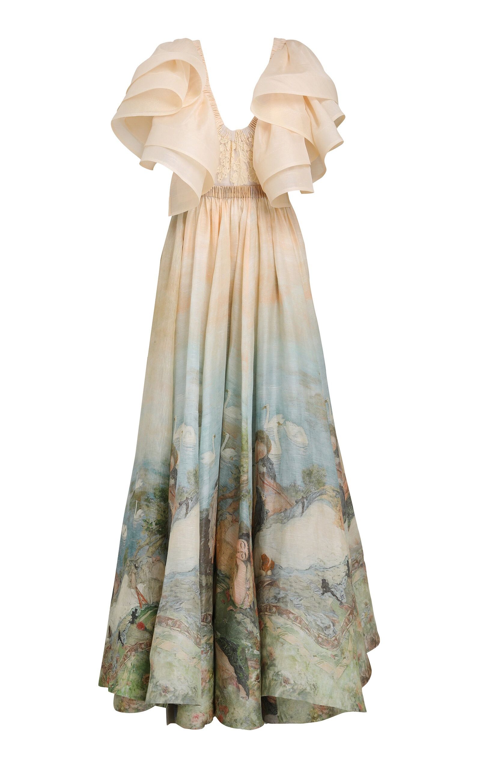 Zimmermann oc11z0225 Lyrical Frilled Linen-Silk Gown Print Multicolor Size M / US 6-8 / IT 42-44 - 1 Thumbnail