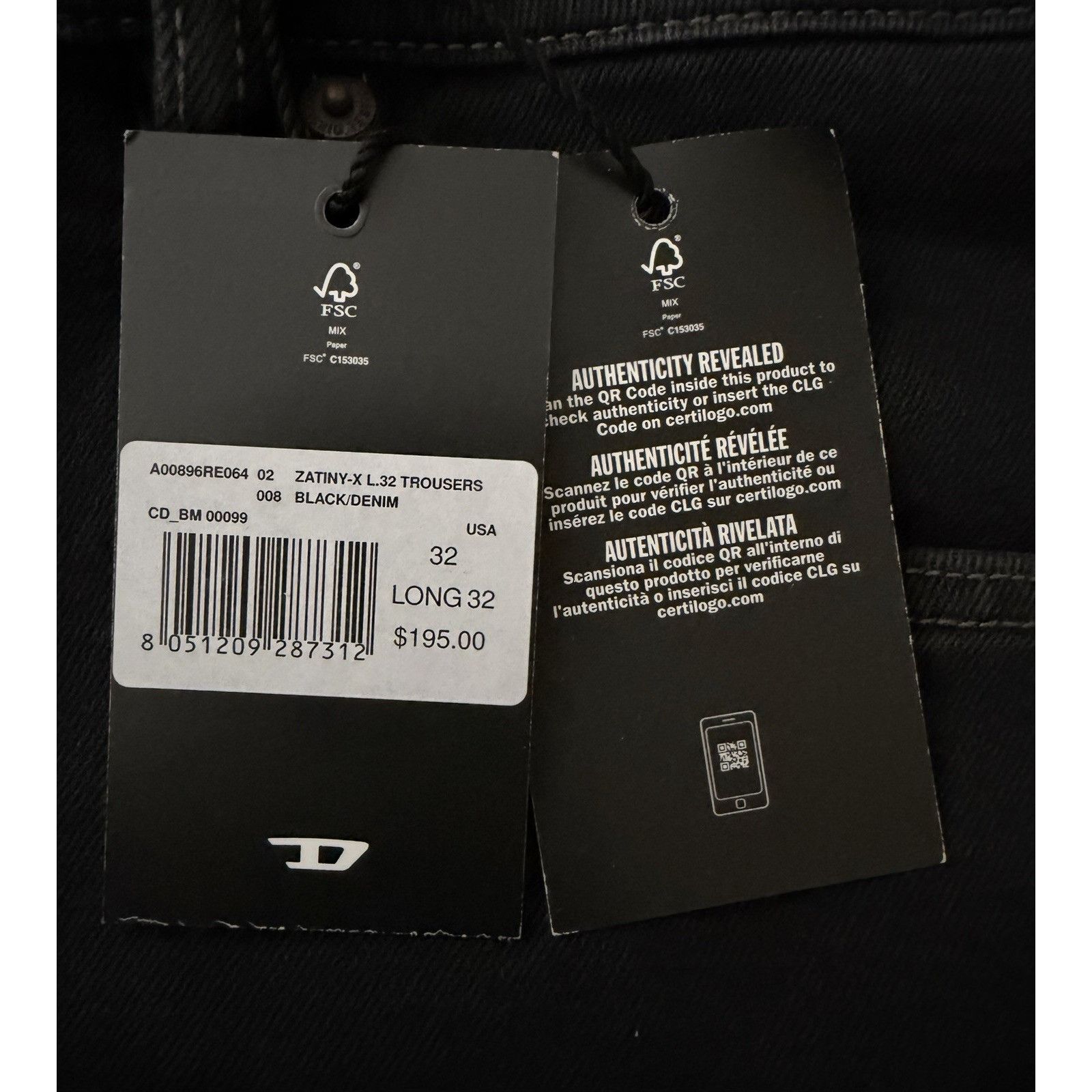 Diesel Diesel Mens Zatiny Slim Bootcut Jeans RE064 Black Size 32/32 Size US 32 / EU 48 - 7 Thumbnail