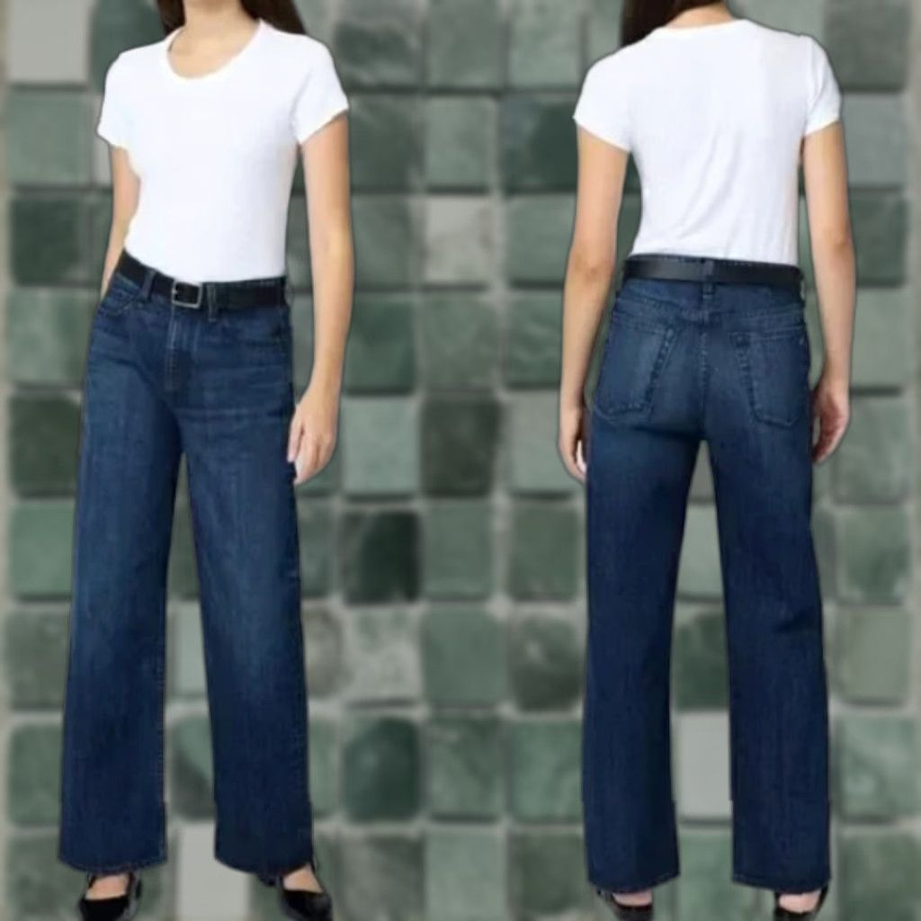 Rag & Bone Rag & Bone Lori Mid-Rise Wide Leg Jeans in Dark Wash Blue Women 32 Made USA NWT 78 Size ONE SIZE - 1 Thumbnail