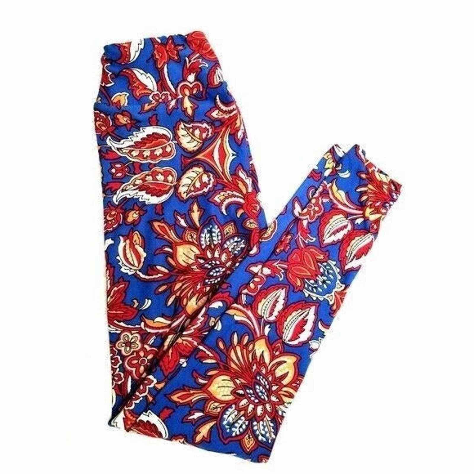 Other Lularoe Leggings Blue Floral Leaves OS One Size LR Size 30" / US 8 / IT 44 - 1 Thumbnail