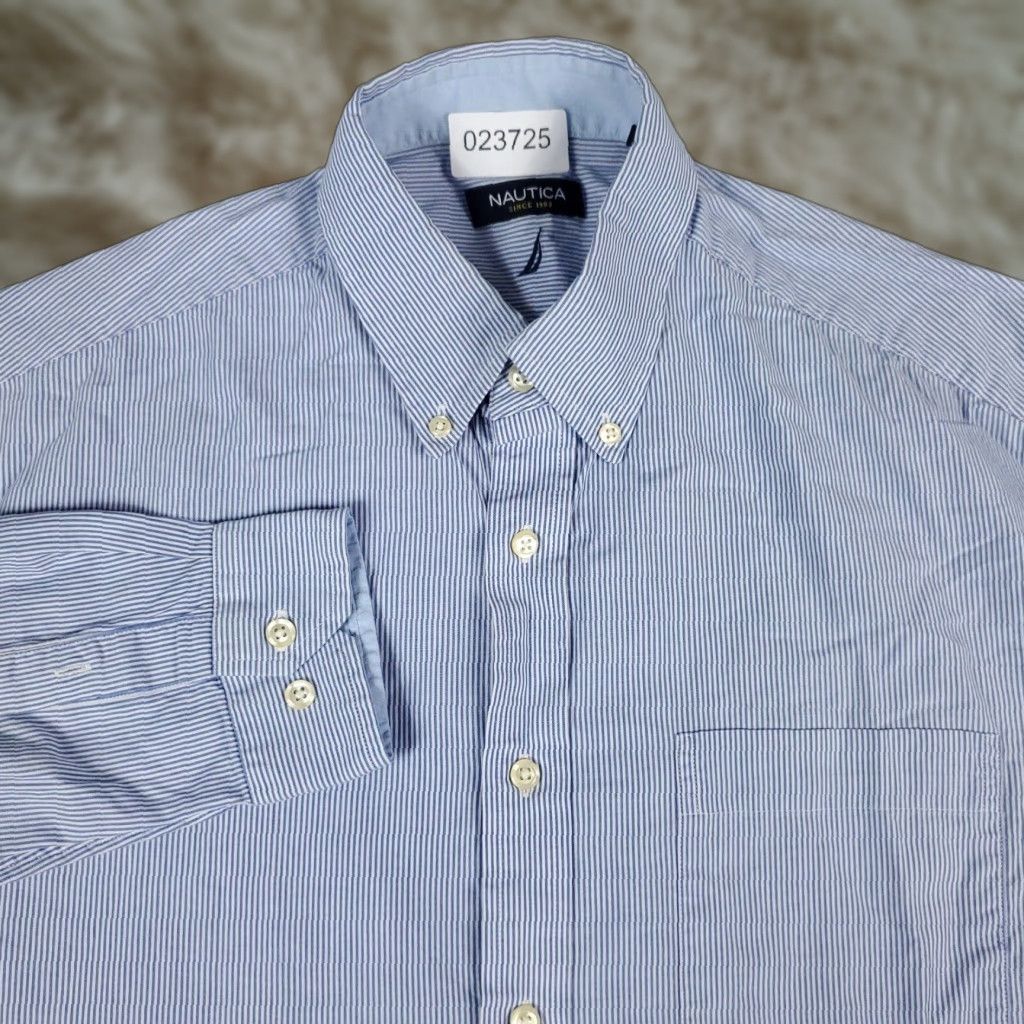 Nautica Nautica Shirt Mens Size 16.5 Blue Striped Button Up Long Sleeve Casual Business Formal Workwear 16.5 Mens Blue Striped Button-Down Shirt Size US L / EU 52-54 / 3 - 1 Thumbnail