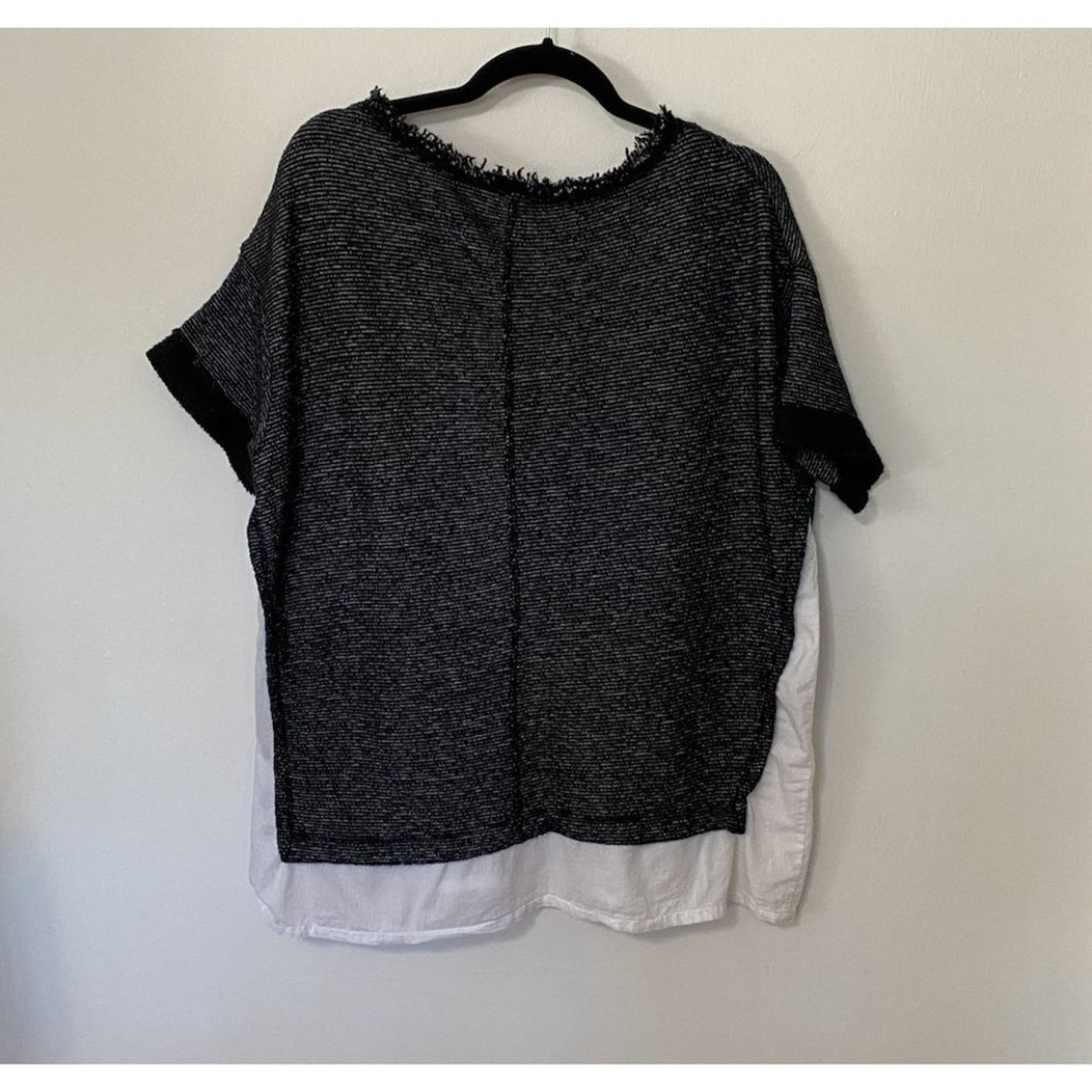 Other Caslon Black White Crewneck Woven Hem Stripe Texture Top M Size M / US 6-8 / IT 42-44 - 4 Thumbnail
