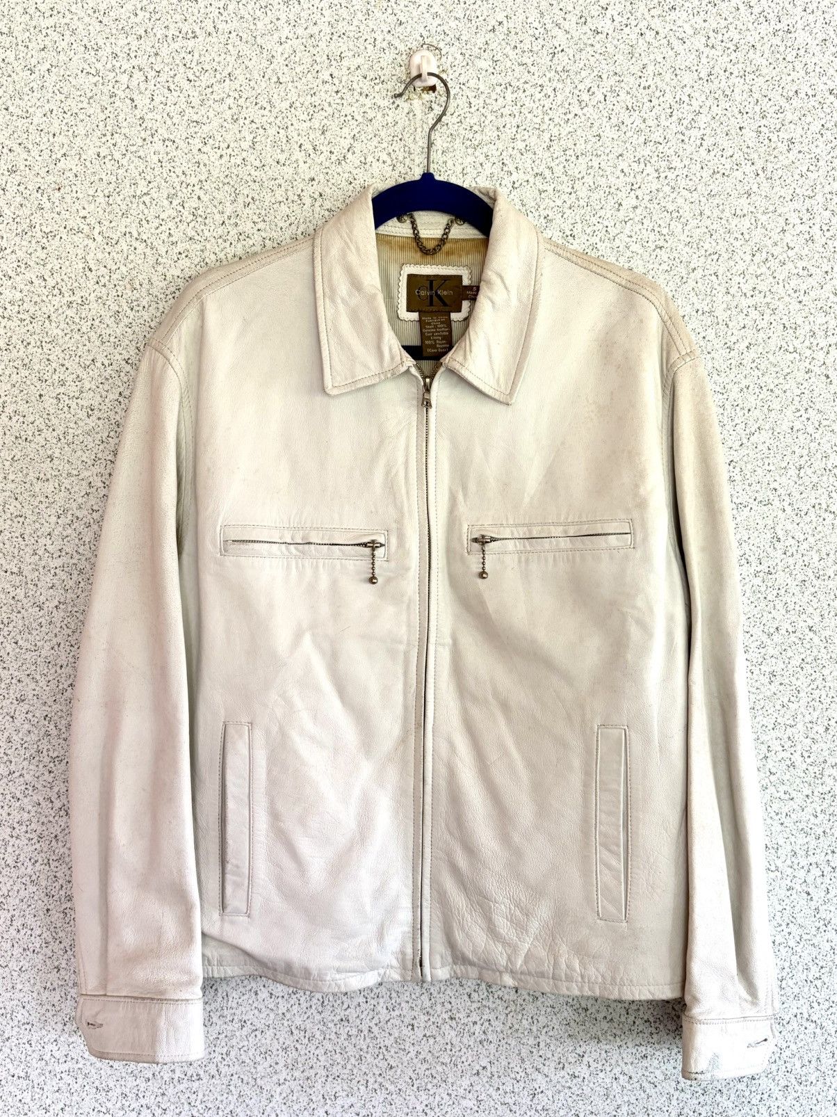 Calvin Klein Calvin Klein Cream Leather Jacket Rare Minimalist Boxy Fit Size US S / EU 44-46 / 1 - 3 Thumbnail