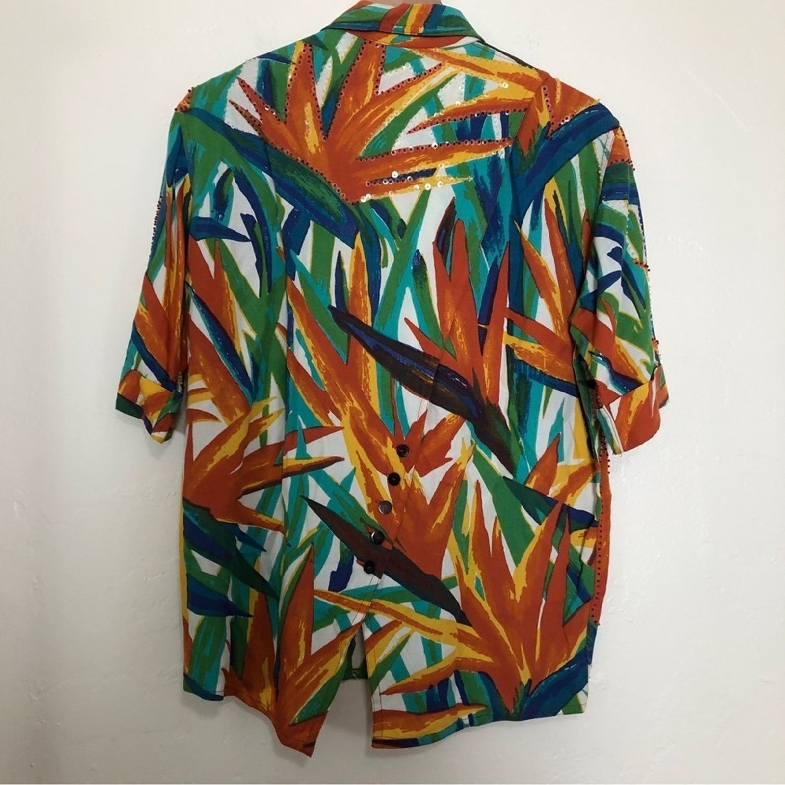 Other Multicolor Tropical Sequin Button Up Shirt Blouse Top Size L / US 10 / IT 46 - 6 Thumbnail