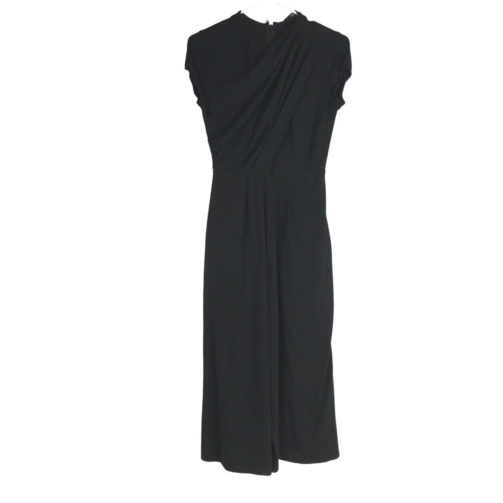 Vintage eShakti Black Draped Mock Neck Cap Sleeve Wide Leg Jumpsuit Size 4 Women's One-Piece Party/Cocktail Workwear Casual Elegant Size 27" / US 4 / IT 40 - 2 Thumbnail