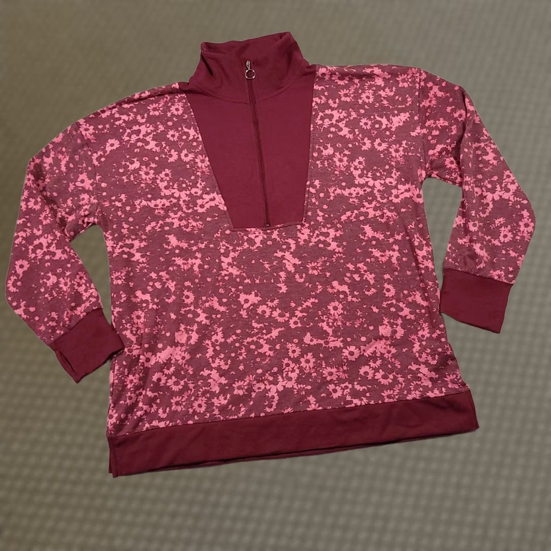 Vintage Cuddl Duds Comfortwear 1/2 Zip Mock Neck Pullover Women's Large Floral Casual Shirt Size L / US 10 / IT 46 - 1 Thumbnail