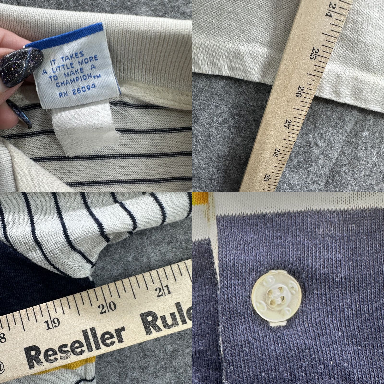 Champion VINTAGE Champion Polo Shirt Mens Large White Navy Striped The Mountain 90s USA Size US L / EU 52-54 / 3 - 9 Thumbnail