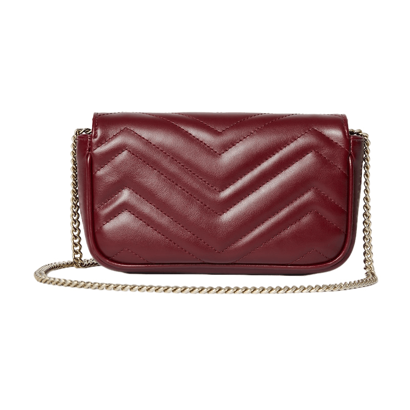 Gucci GUCCI GG Marmont Mini Red Leather Shoulder Bag Size ONE SIZE - 3 Thumbnail