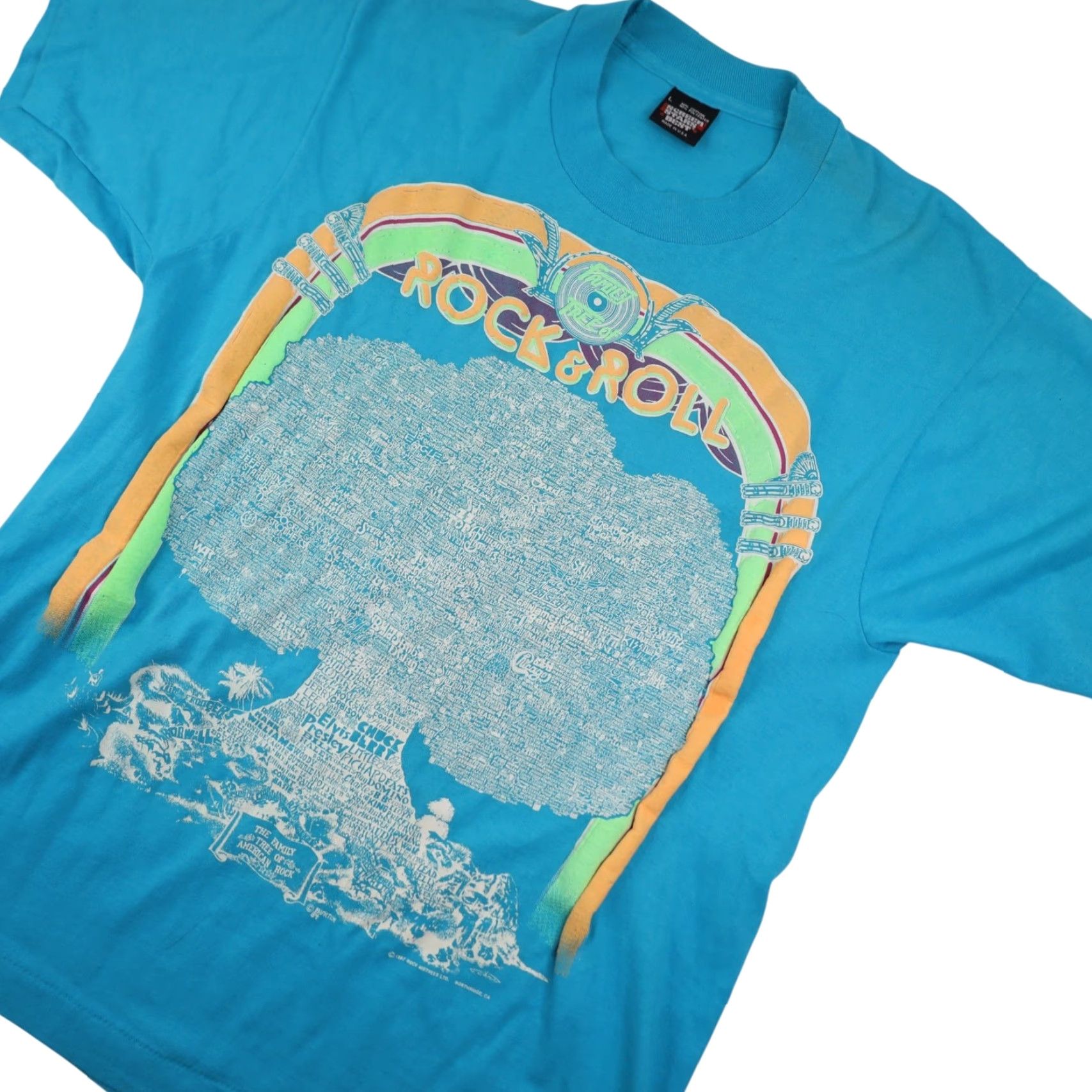 Vintage VINTAGE Rock & Roll Family Tree Mens Large Graphic T Shirt Blue Size US L / EU 52-54 / 3 - 2 Thumbnail